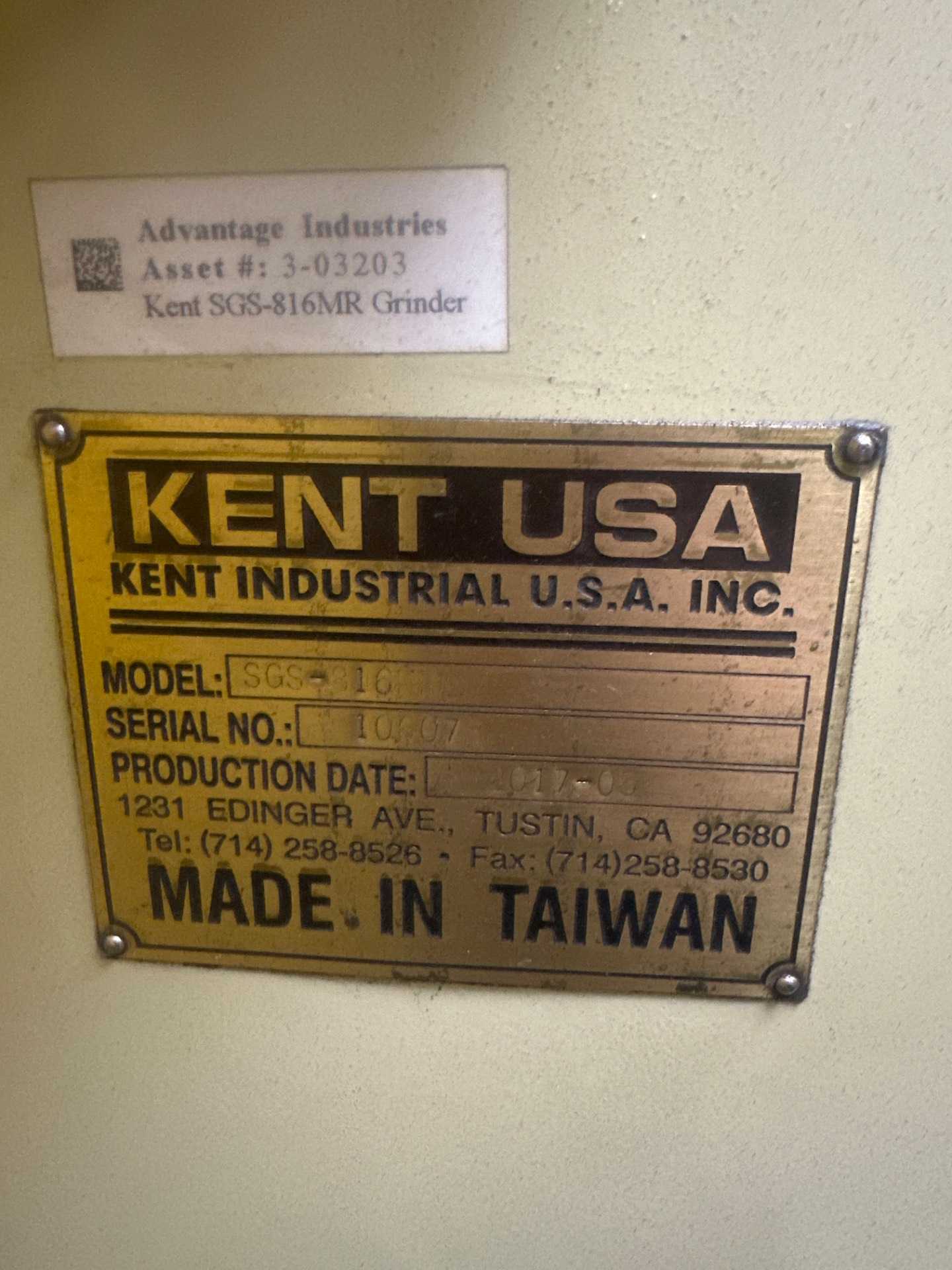 2017 KENT USA SGS-816MR SURFACE GRINDER, 8X16IN, 2HP, 3500 RPM, RAPID ELEVATION, 1540 LBS - SURFACE GRINDERS