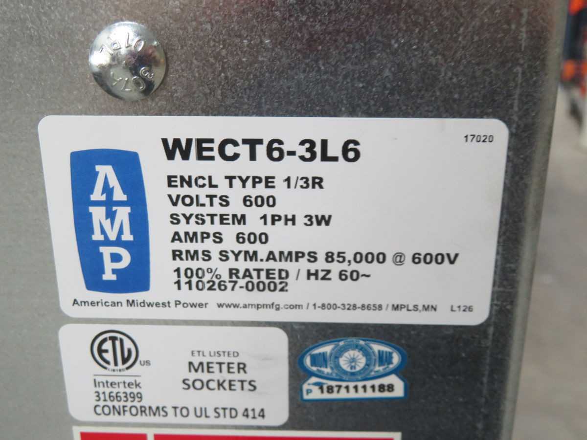 AMP WECT6-3L6 LOAD CENTER, 600V VOLT, 600A AMP, 1PH 3W, NEMA 1/3R ENCL, 85,000A SCC - ELECTRICAL ENCLOSURES