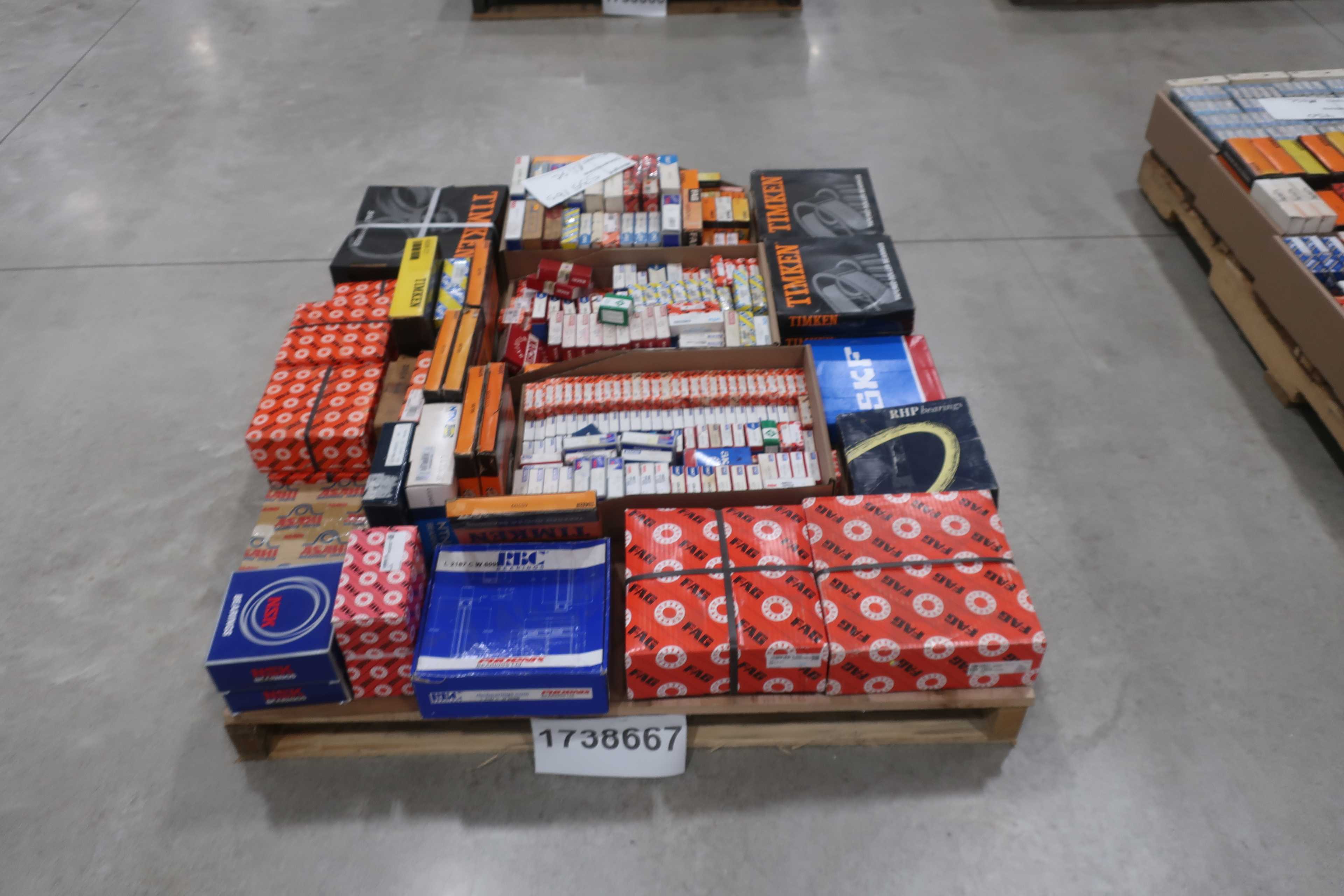 SKU 1738667 - PALLET OF ASSORTED BEARINGS, RBC, FAG, NSK, RHP, ASAHI, TIMKEN, SNR, INA, KOYO - BEARINGS