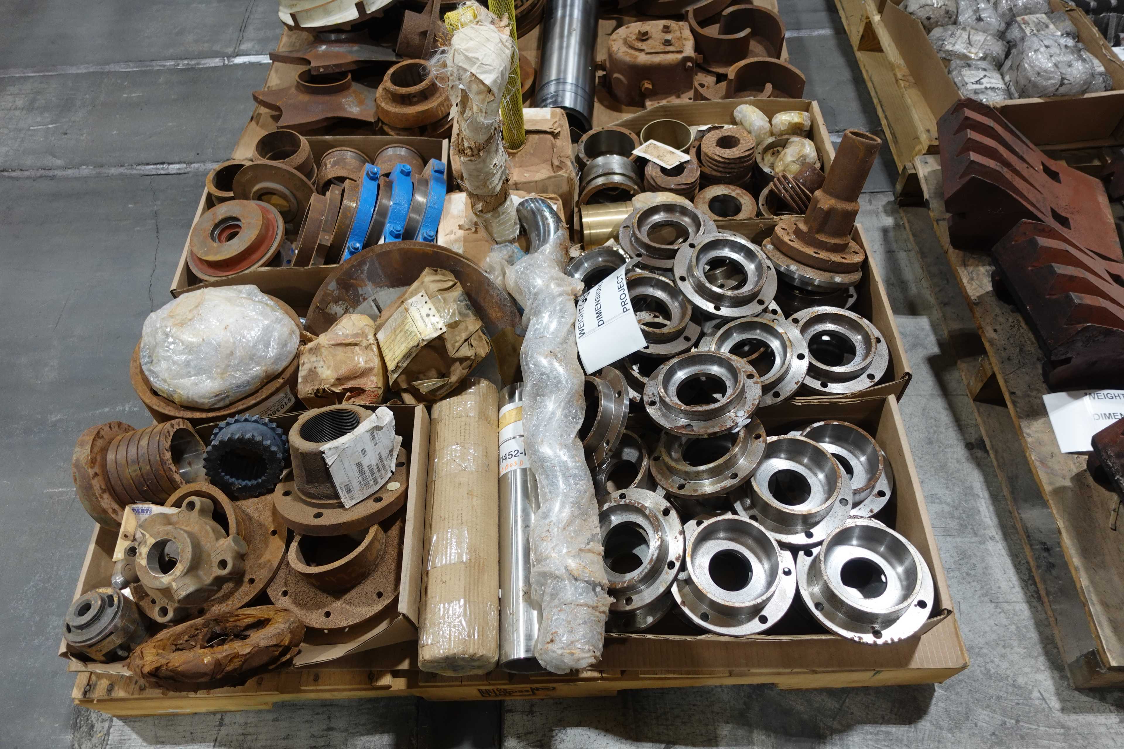 6 PALLETS OF ASSORTED STEEL CONVEYOR, PUMP, AND VALVE REPLACEMENT PARTS - INDUSTRIAL PARTS
