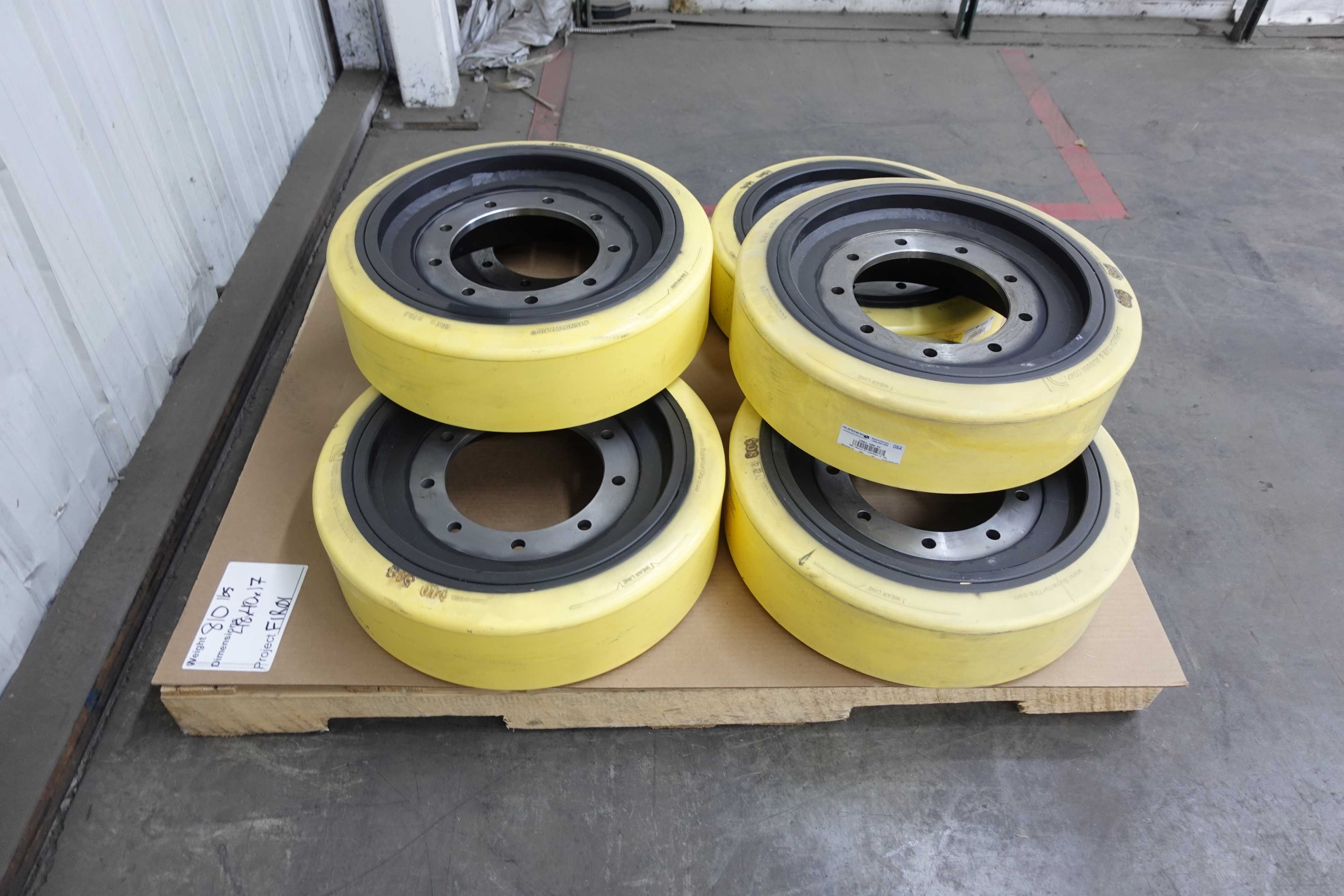 SKU 1737639 - LOT OF 6 SUPERIOR DM03-508-PF 20X6X16 CUSHOTHANE XL TSW WHEELS - MATERIAL HANDLING