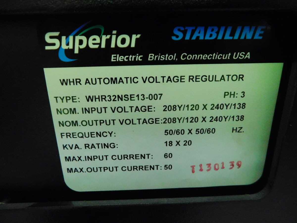 SUPERIOR ELECTRIC WHR32NSE13-007, 3-PHASE, 20 KVA POWER, 240V RATED, 208Y/120V, 240V I/O - POWER TRANSFORMERS
