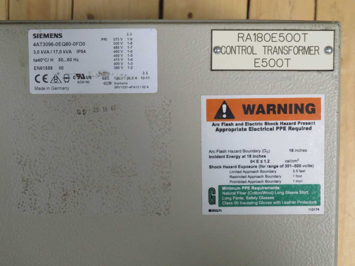 SIEMENS 4AT3096-0EQ80-0FD0 C PWR XFMR, 3 KVA POWER, 575/380V IN, 120V OUT - DRY TRANSFORMERS