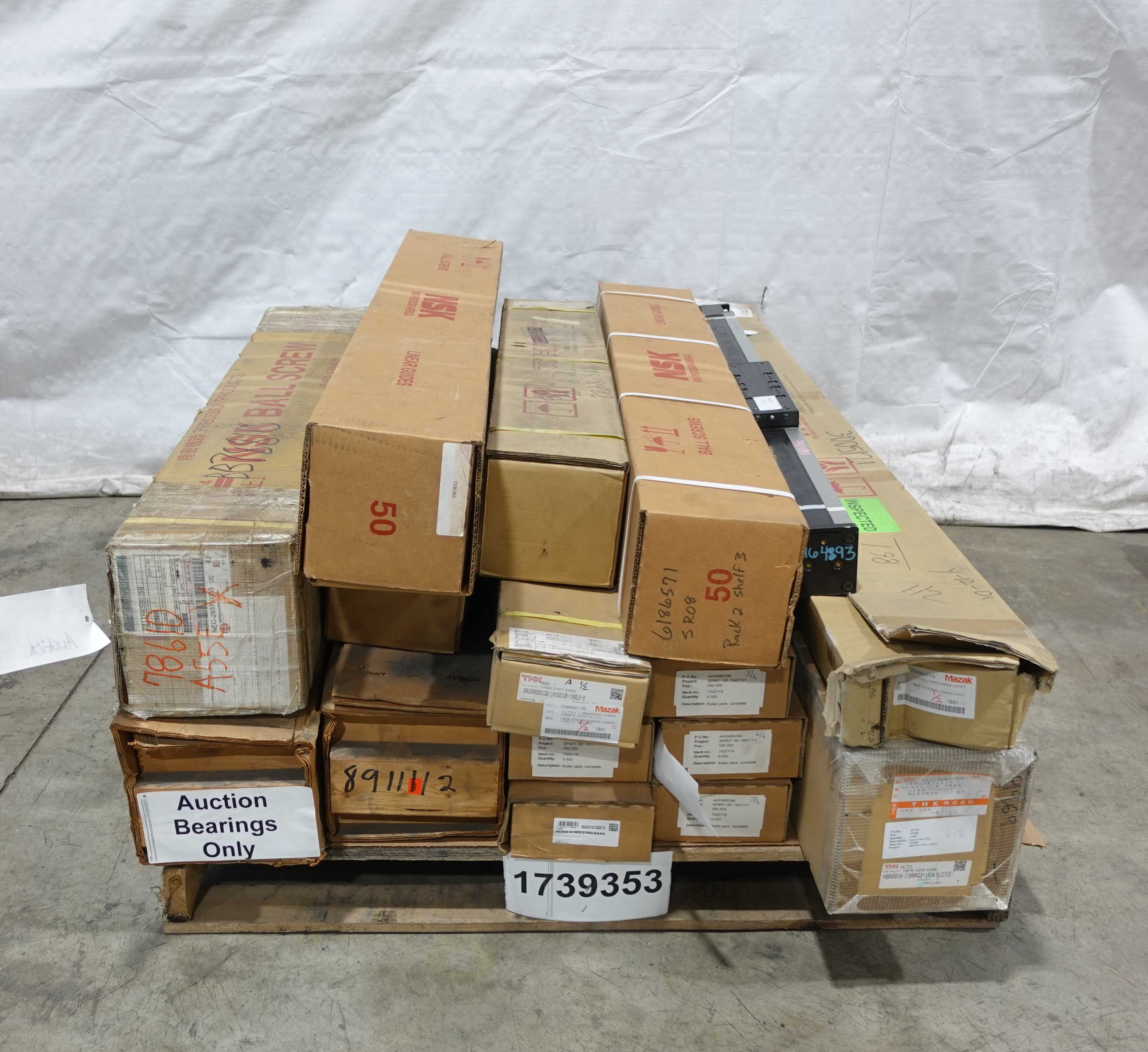 SKU 1739353 - PALLET OF ASSORTED LINEAR BEARINGS AND BALLSCREW ASSEMBLIES, THK, NSK, INA - BEARINGS