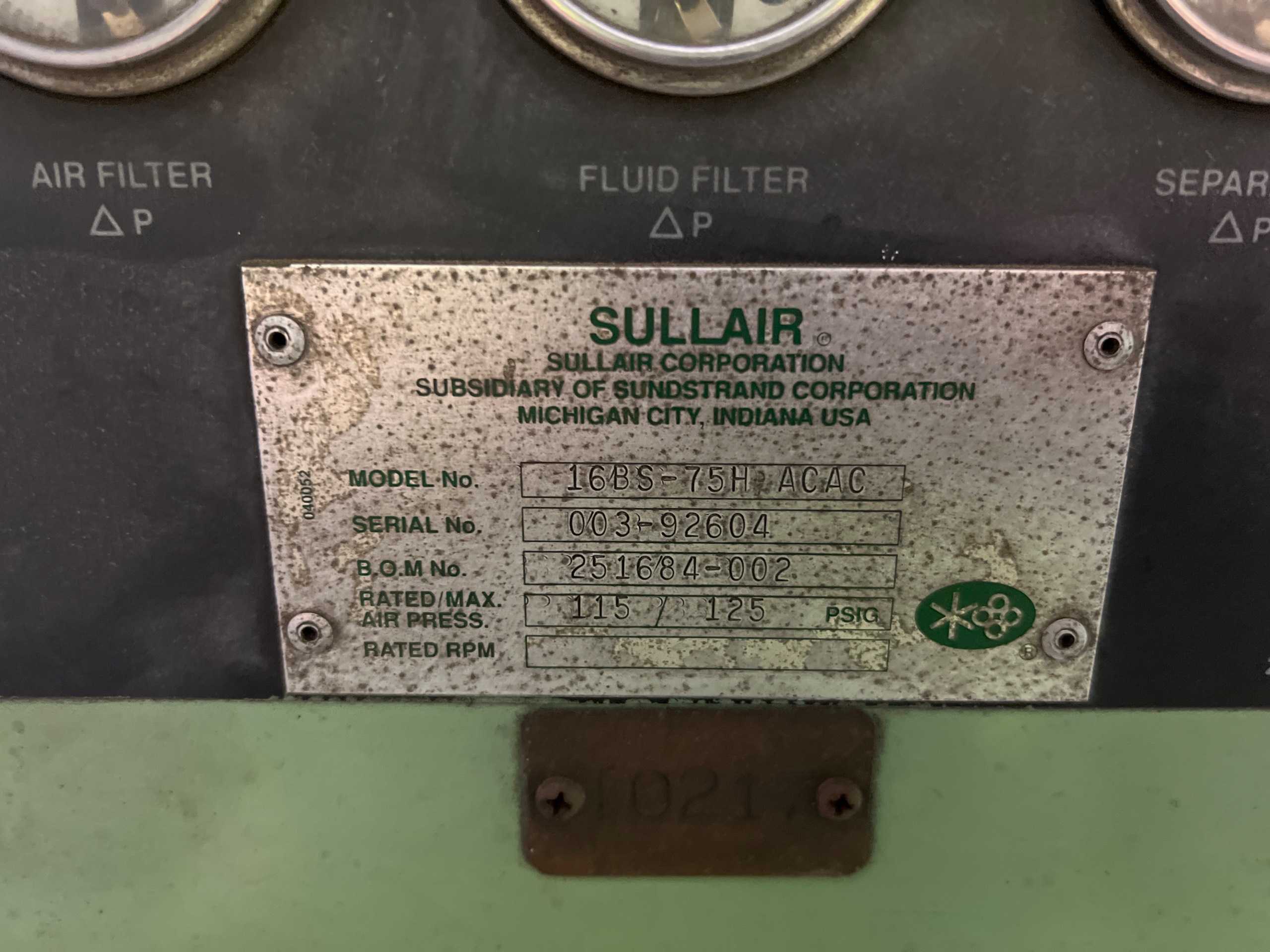SULLAIR 16BS-75H ACAC STATIONARY AIR COMPRESSOR - STATIONARY AIR COMPRESSOR