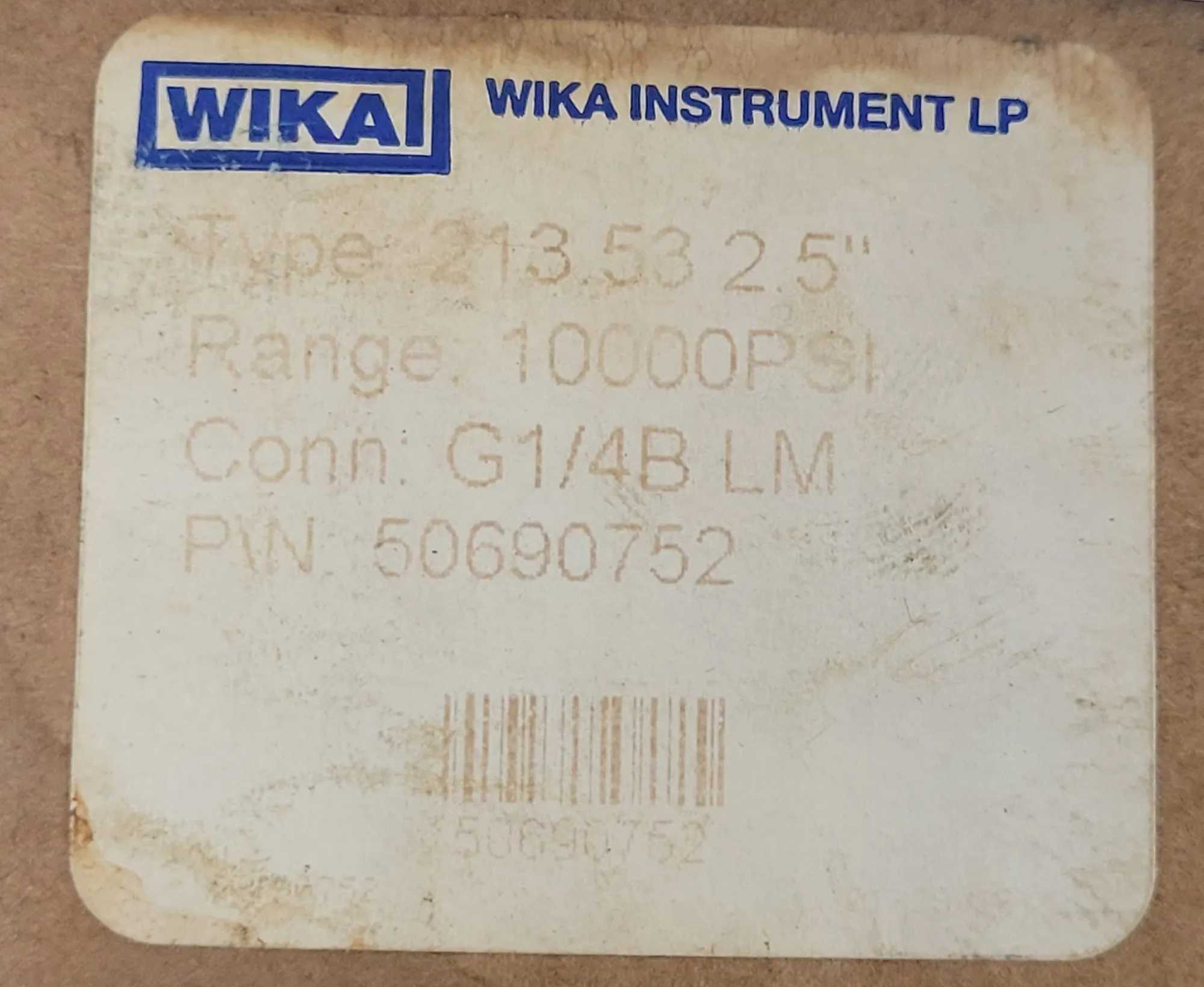 WIKA 213.53 2.5" LIQUID-FILLED PRESSURE GAUGE, 10000 PSI RANGE - MACHINE TOOLING