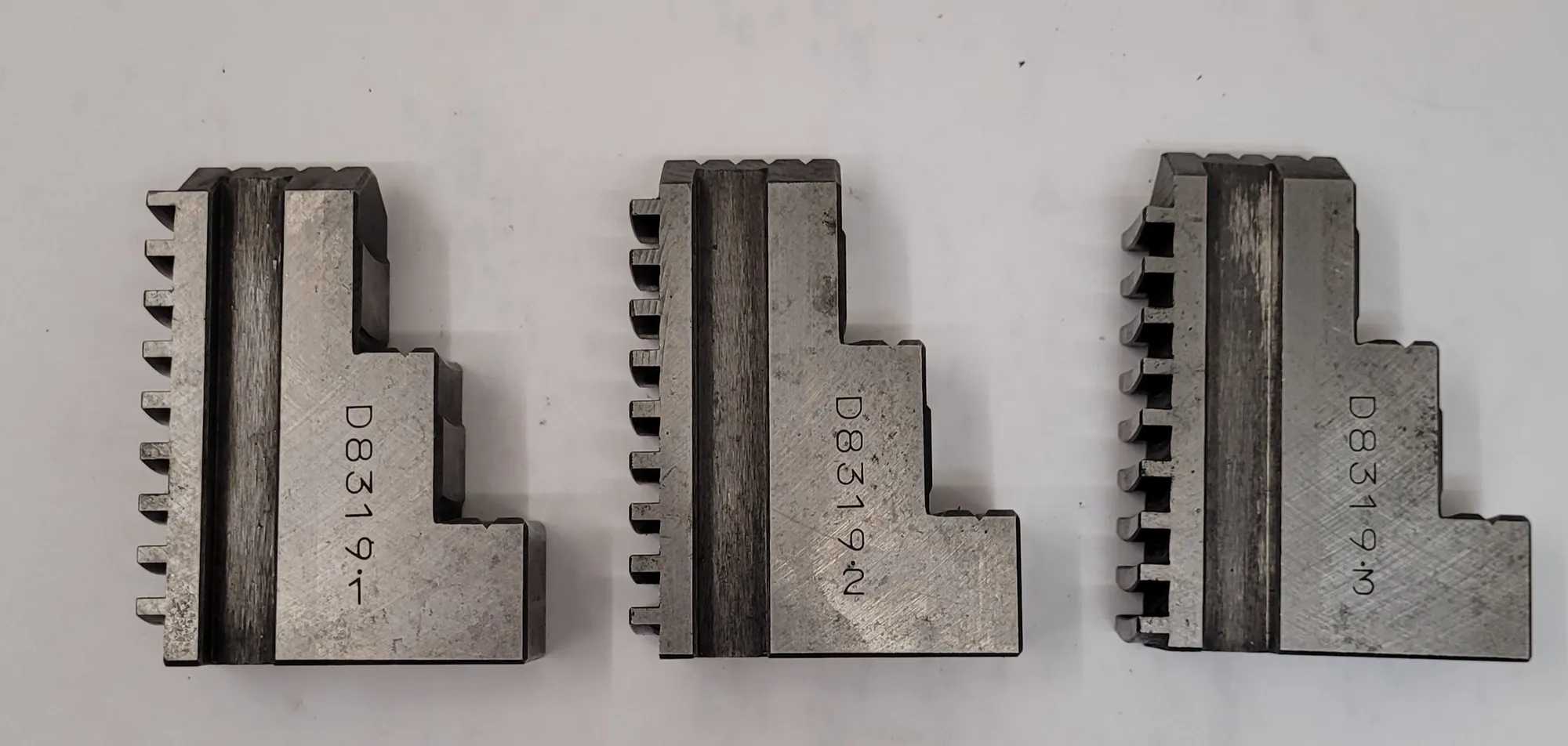 D8319 LATHE CHUCK JAWS, SET OF 3, 3-3/8"H X 7/8"W X 2-1/2"D, 1/8" TOOTH GAP - MACHINE TOOLING
