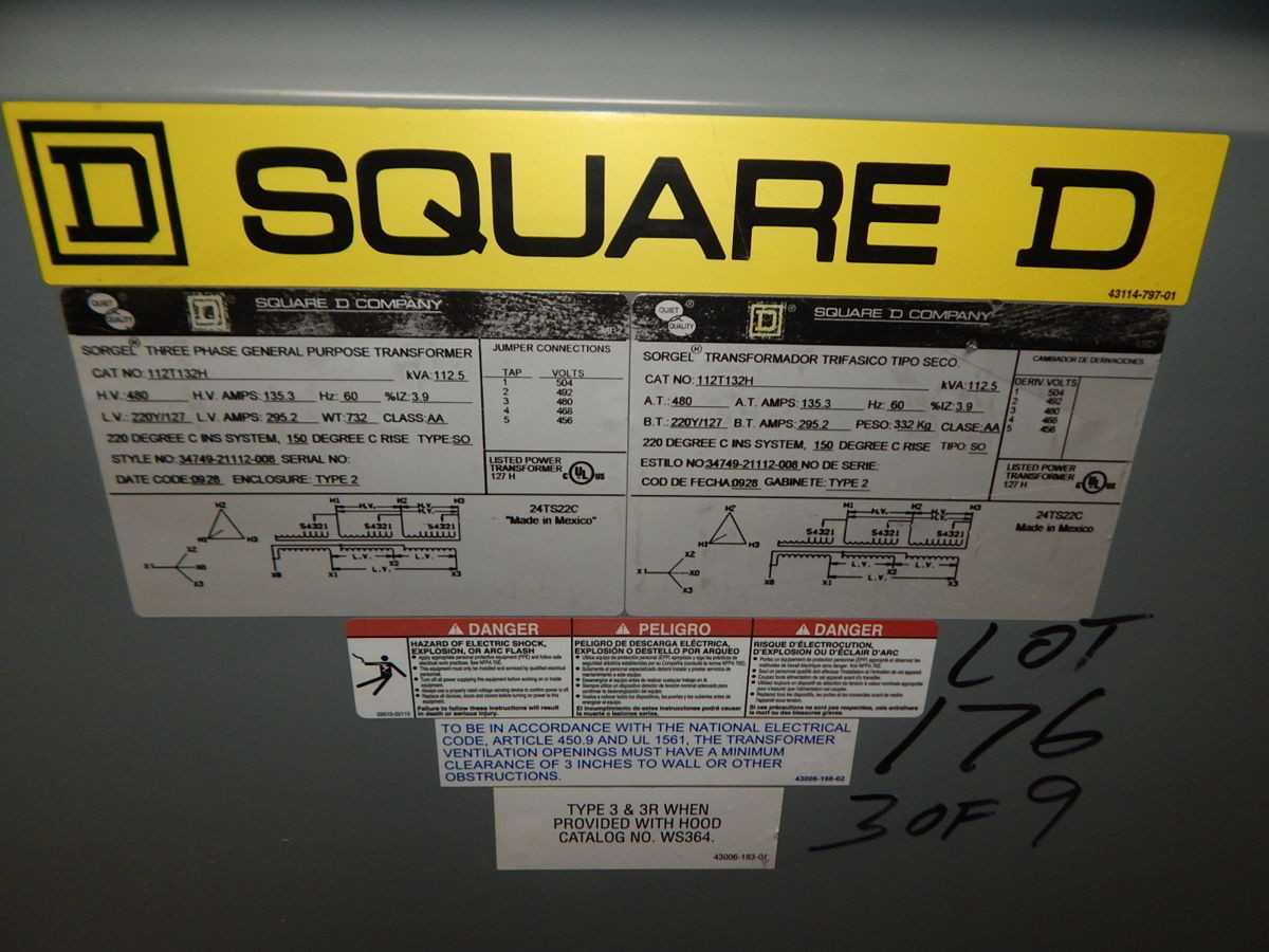 SQUARE D 112T132H, 112.5 KVA CAPACITY, 3-PHASE, 480V PRIMARY, 208Y/120V SECONDARY - DRY TRANSFORMERS