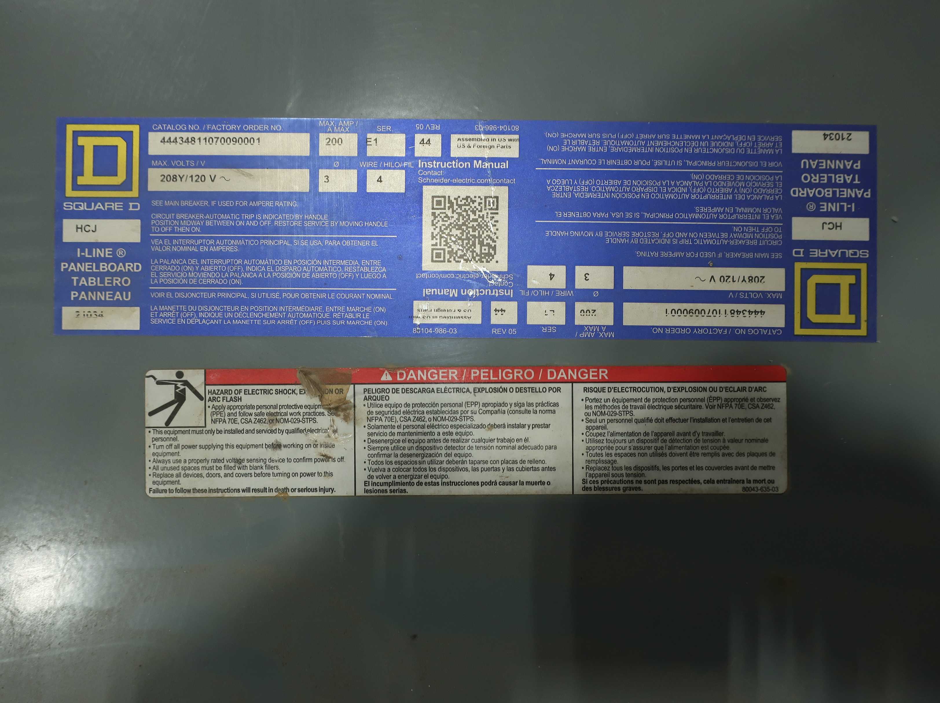 SQUARE D I LINE PANELBOARD, AMP- 200  VOLTS- 208Y/120V - PANELBOARDS