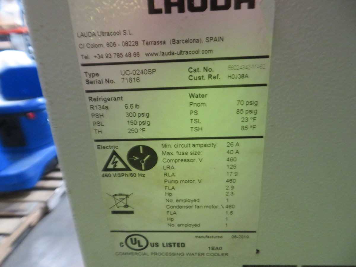 LAUDA UC-0240SP CHILLER, 24 KW COOLING, -15/+30°C TEMP, 80 L/MIN FLOW, 480V 3PH POWER - CHILLERS