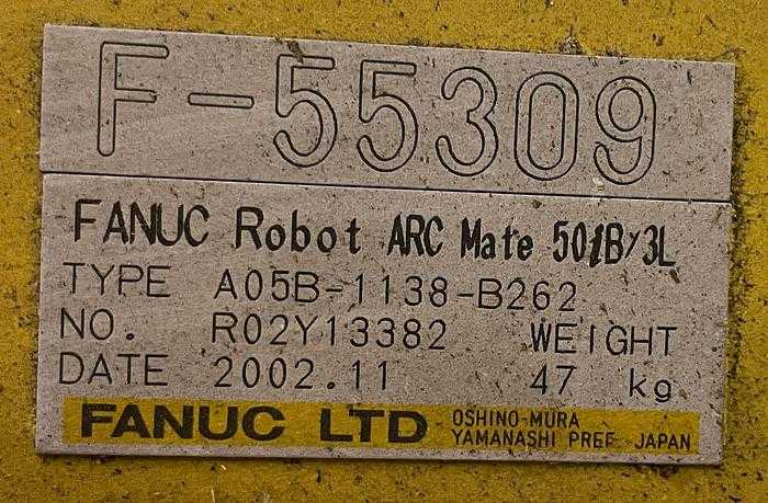 2002 FANUC ARC MATE 50IB ROBOT, 3KG PAYLOAD, 856MM REACH, RJ3IB CONTROLLER, 47KG MASS - ARTICULATED ROBOTS