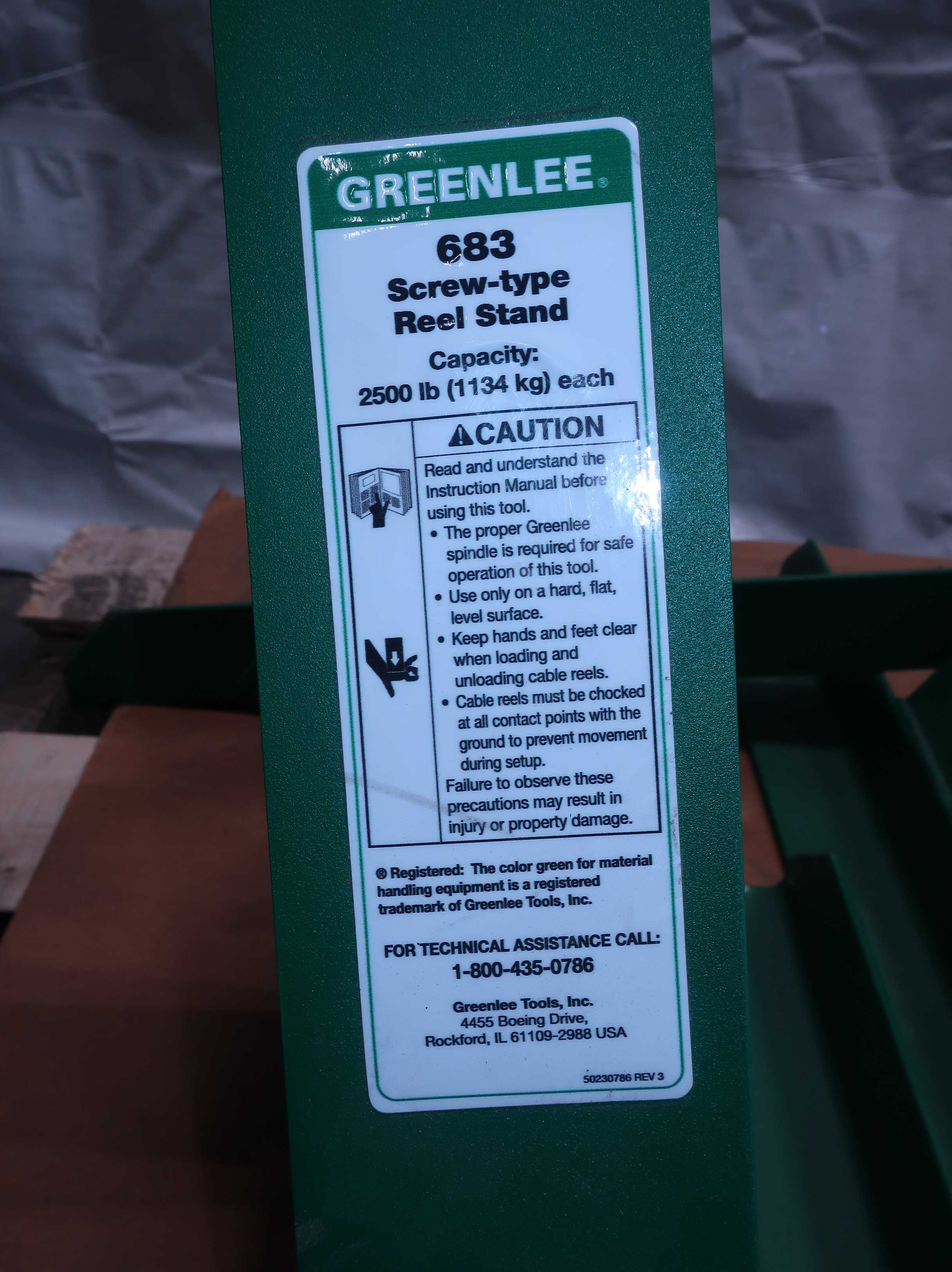 LOT OF 4 GREENLEE 683 SCREW TYPE REEL STANDS - WIRE MANUFACTURING