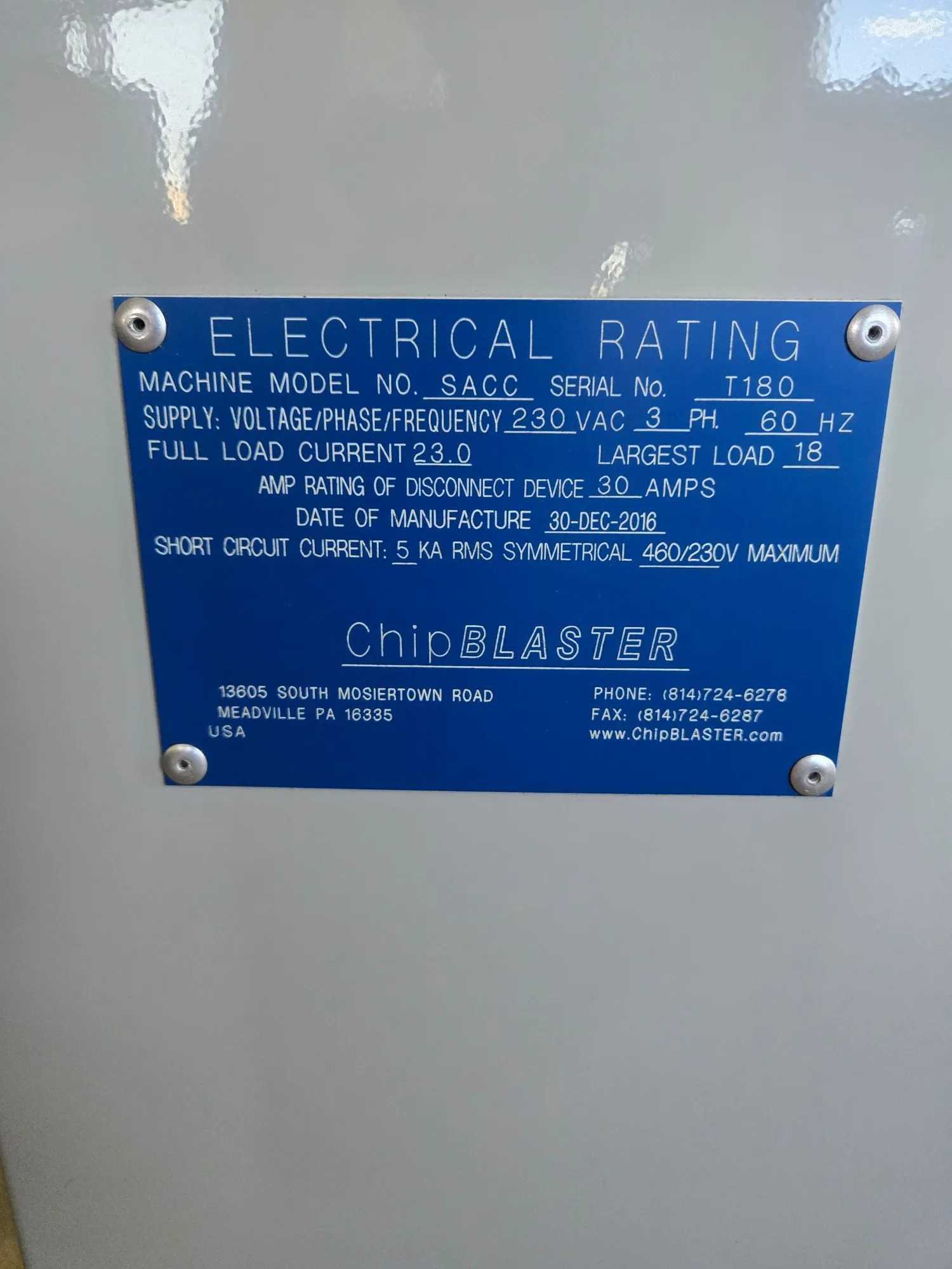 CHIPBLASTER SACC COOLANT CHILLER 2.83T R134A 230V 60HZ - COOLANT SYSTEMS