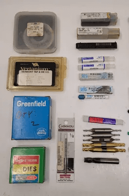 ASSORTED TOOLING SET - 42 PIECE MIX OF TAPS, DIES, DRILLS, AND END MILLS - MACHINE TOOLING