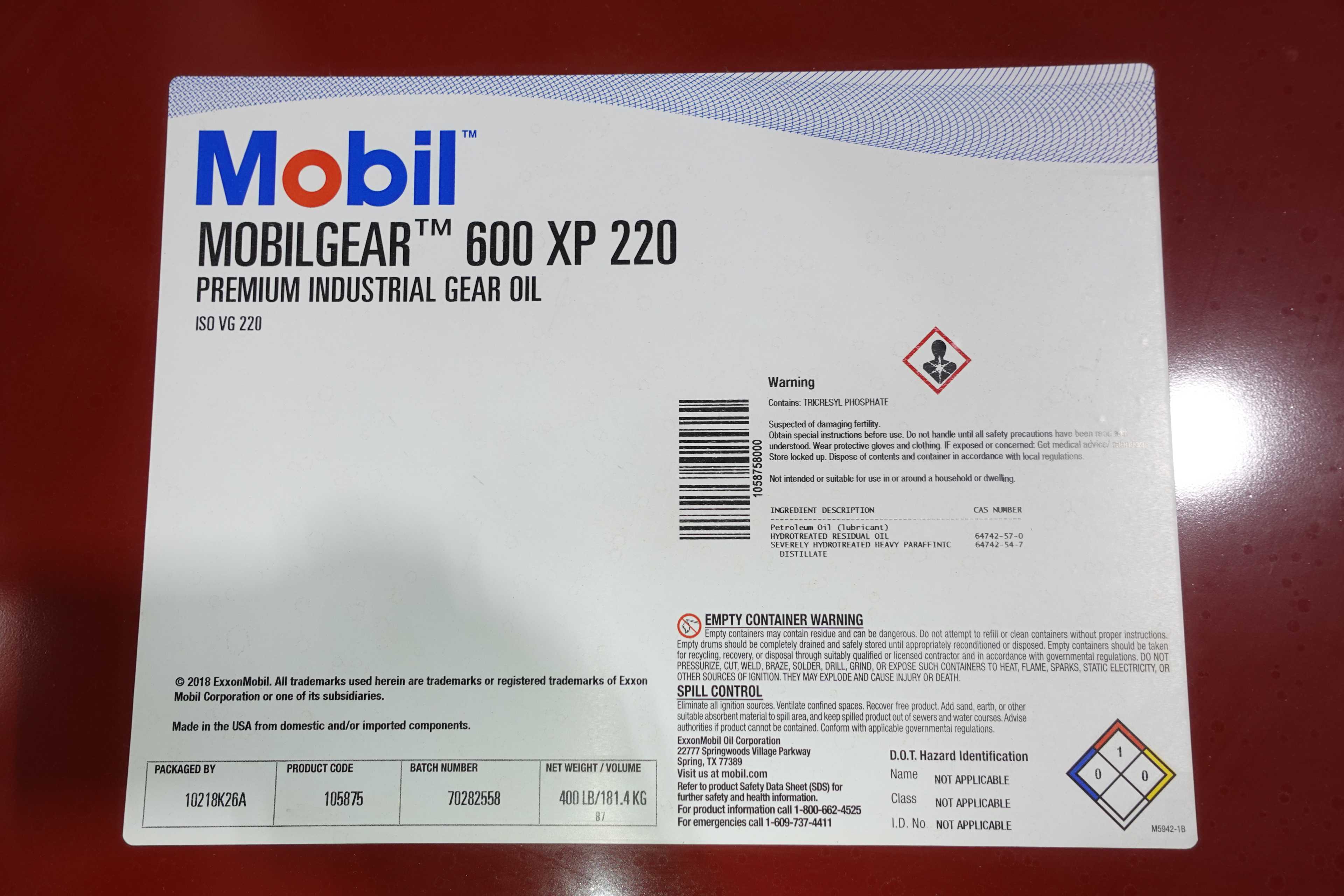 LOT OF 6 DRUMS OF ASSORTED MOBIL GEAR OIL - MISCELLANEOUS