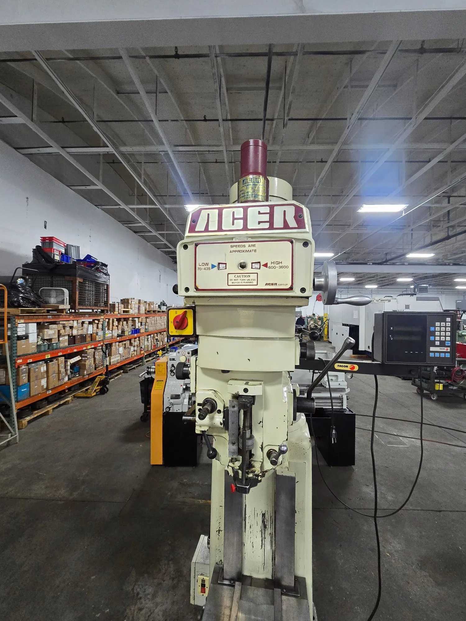 ACER ULTIMA 4VK VERTICAL MILL, 5 HP, 10" X 50" TABLE, #40 TAPER, POWER DRAWBAR, FAGOR DRO