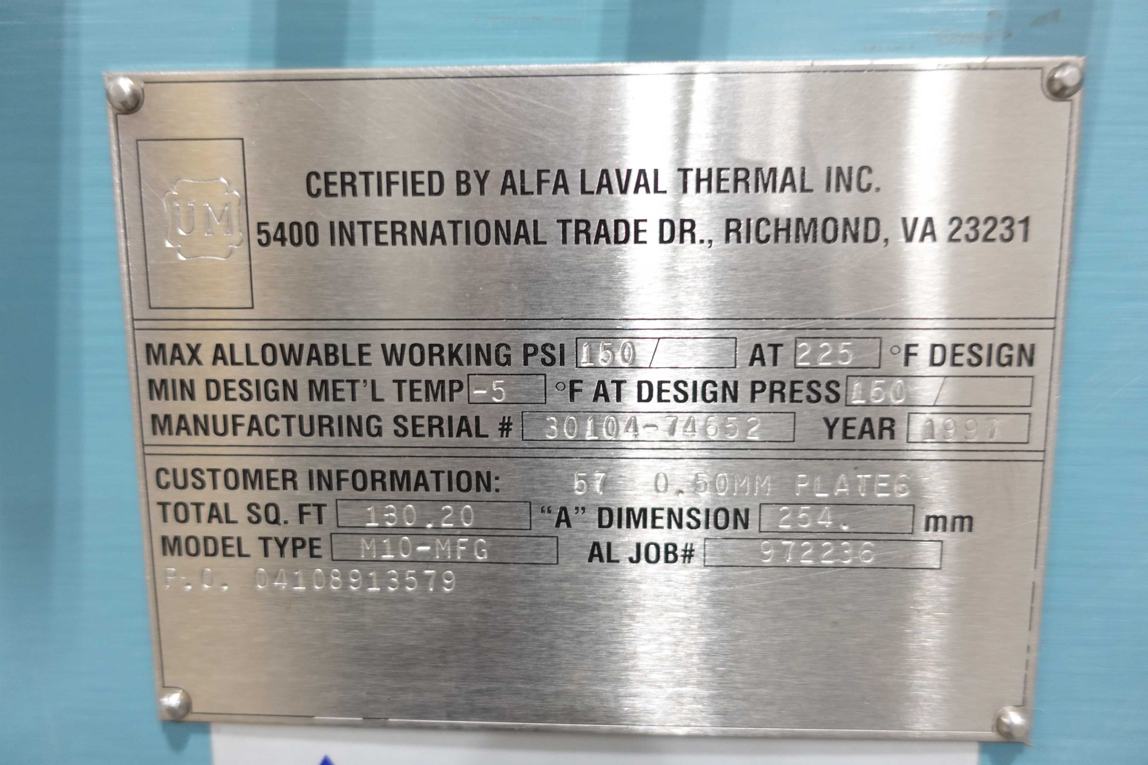 1997 ALFA LAVAL M10-MFG HEAT EXCHANGER - PLATE HEAT EXCHANGER