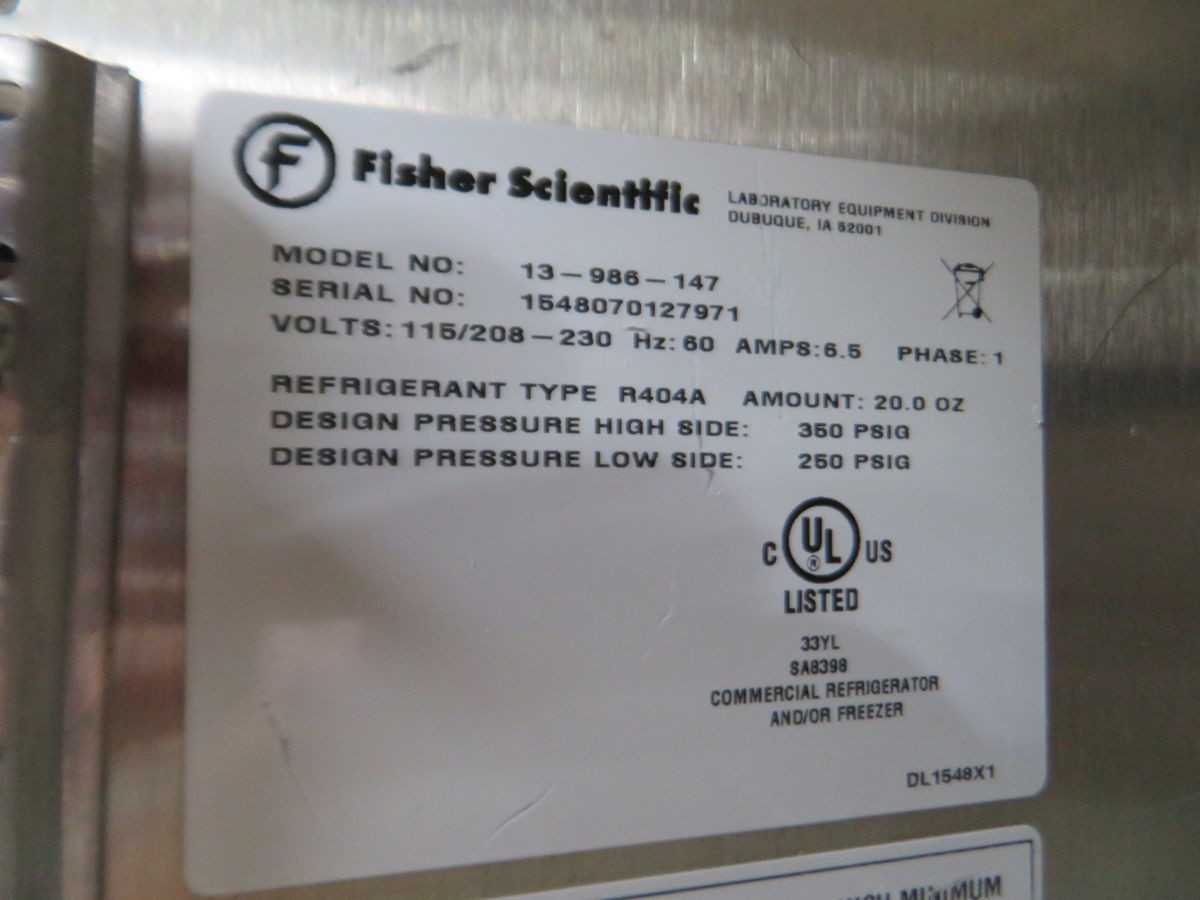 FISHER SCIENTIFIC 13-986-147 LAB REFRIGERATOR, 161 L CAPACITY, +1 TO +12 C, 120/240 VAC - REFRIGERATORS