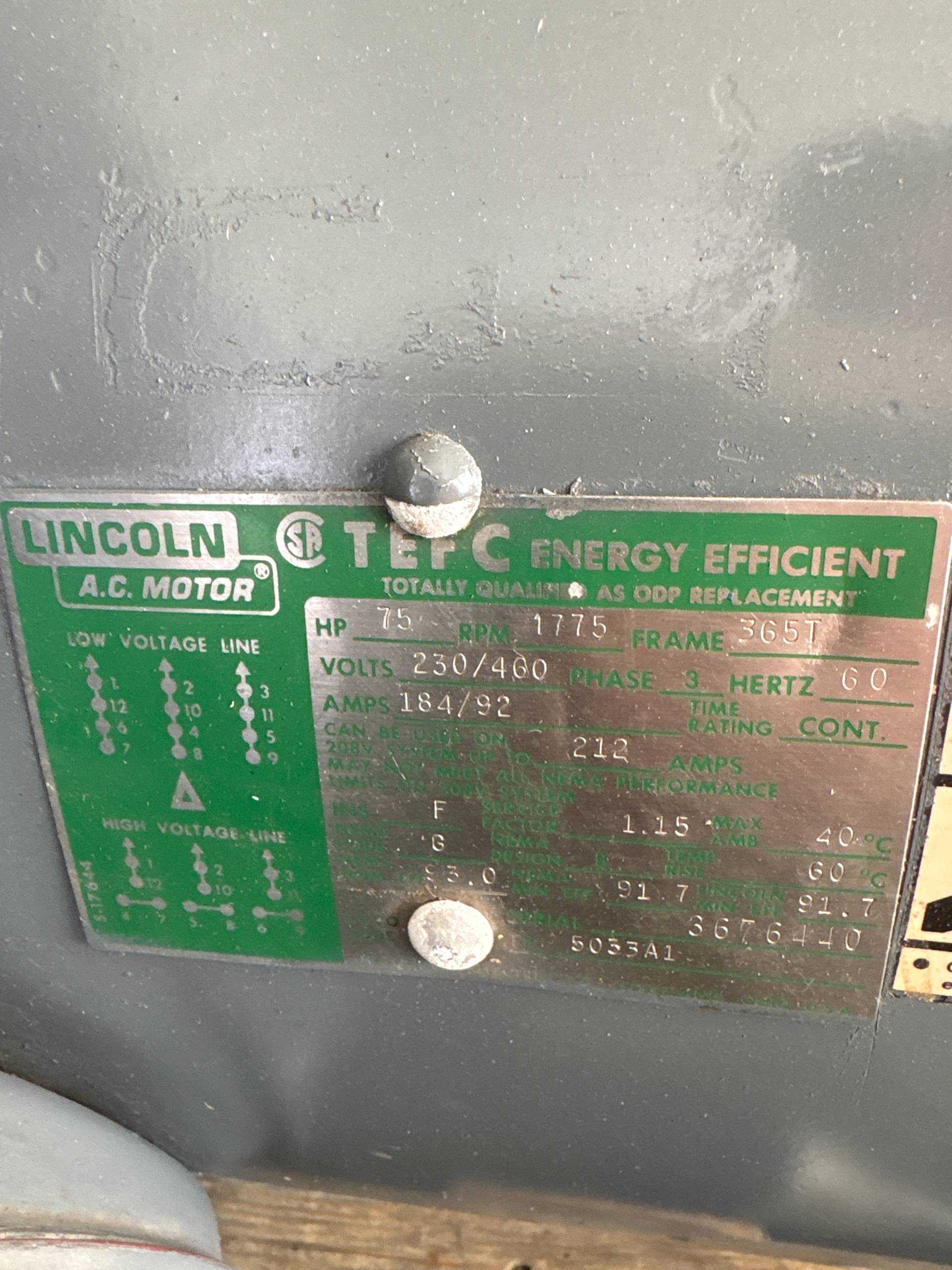 LINCOLN 75 HP AC MOTOR - AC MOTOR