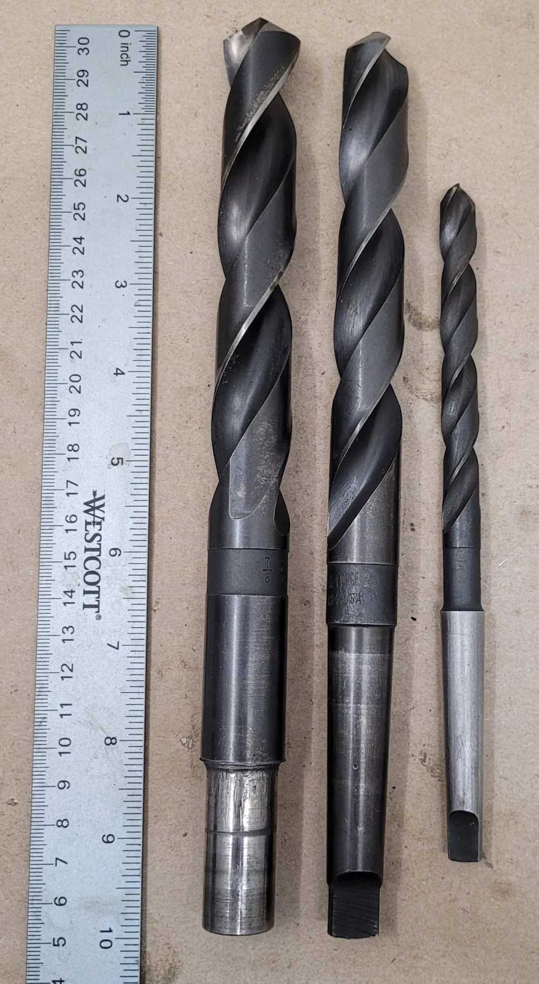 CLE-FORGE HSS TWIST DRILL SET, 3 UNITS, 25/32" (2MT), 27/64" (1MT), 7/8" (0.73" MOD SHANK) - MACHINE TOOLING