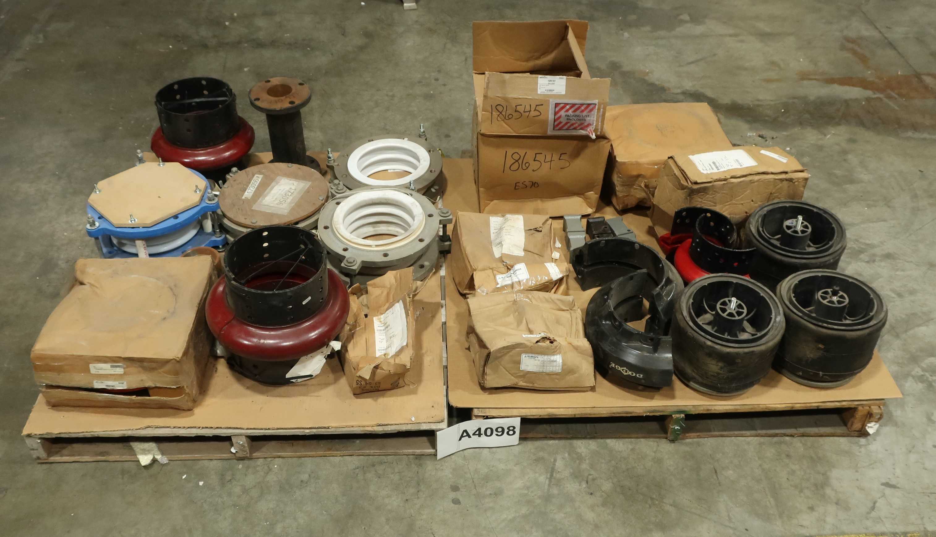 2 PALLETS OF ASSORTED COUPLINGS, EXPANSION JOINTS, REXNORD, TB WOODS, GOULDS - COUPLINGS, JOINTS, & HUBS