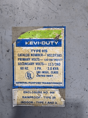EMERSON SOLA HD HS12F3AS 3KVA SINGLE PHASE AUTOMATION TRANSFORMER - MACHINE TOOLING