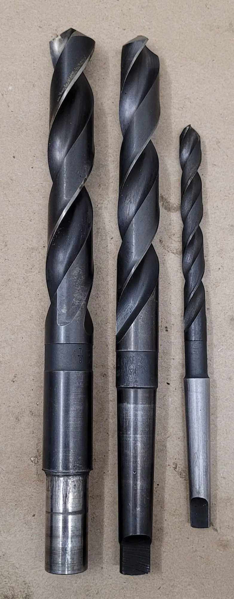 CLE-FORGE HSS TWIST DRILL SET, 3 UNITS, 25/32" (2MT), 27/64" (1MT), 7/8" (0.73" MOD SHANK) - MACHINE TOOLING