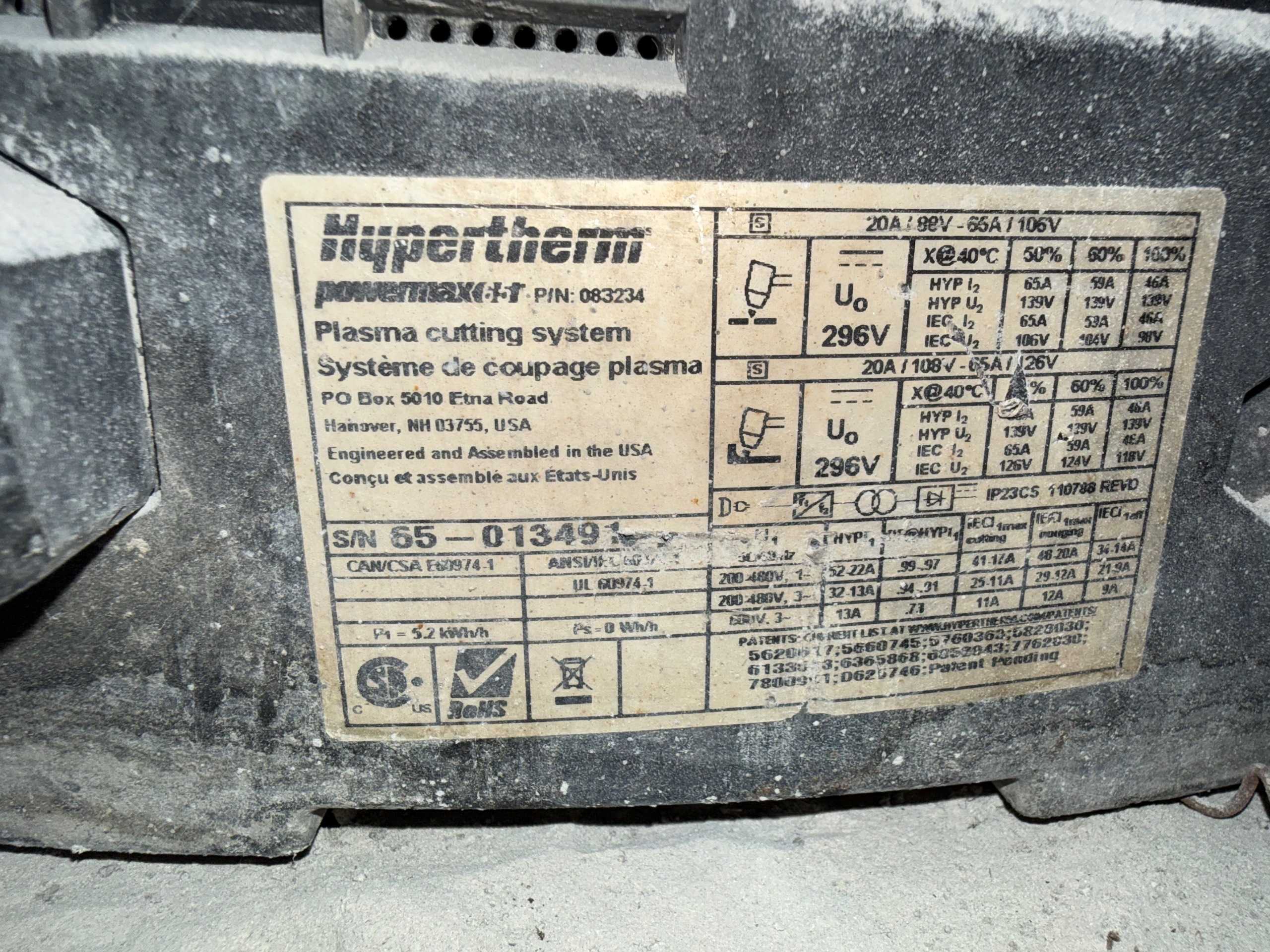 HYPERTHERM POWERMAX 65 PLASMA CUTTING MACHINE - CNC PLASMA CUTTING TABLE