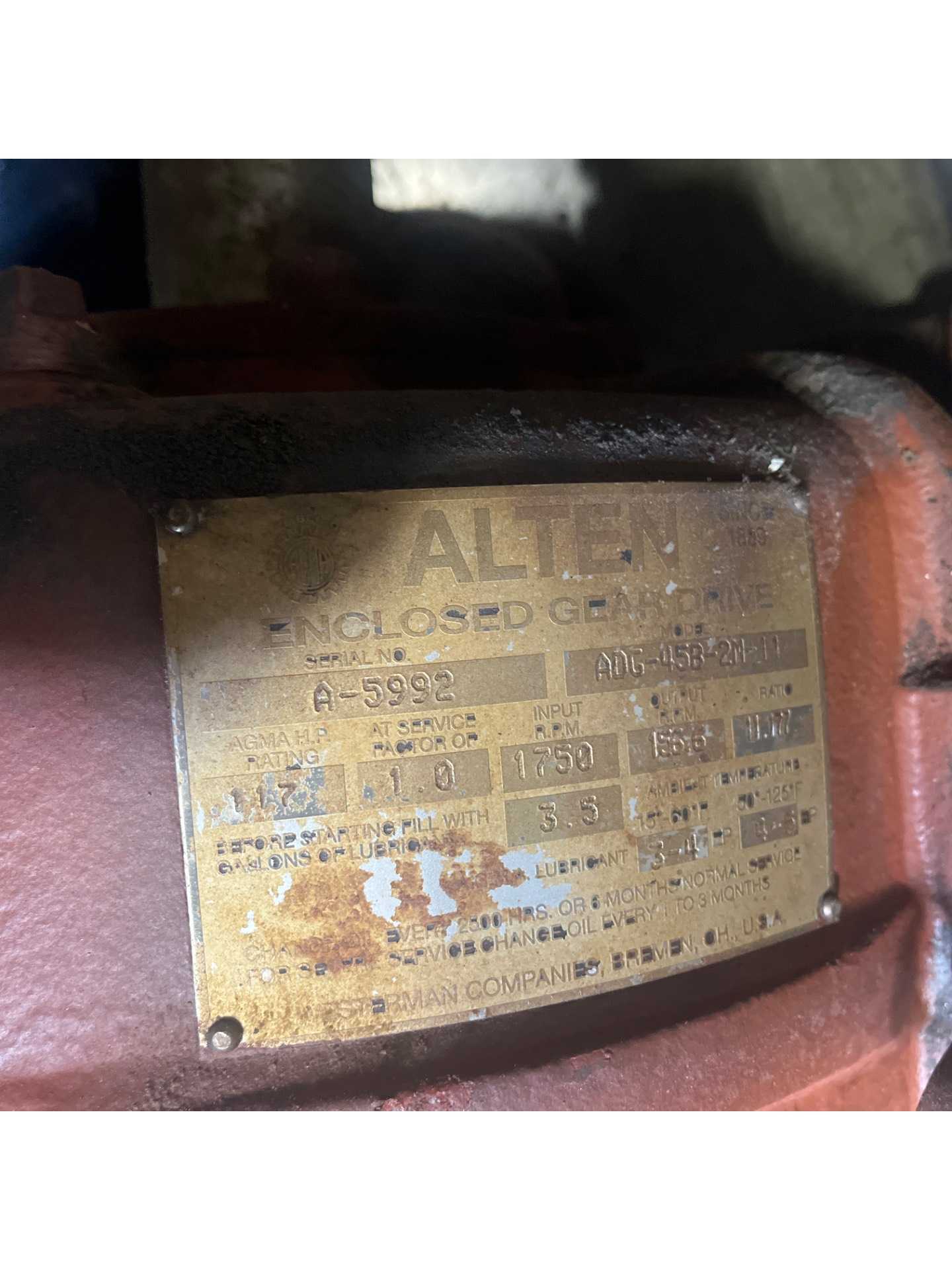 ALTEN ADG458-2M-11 ENCLOSED GEAR DRIVE - ENCLOSED GEAR DRIVE