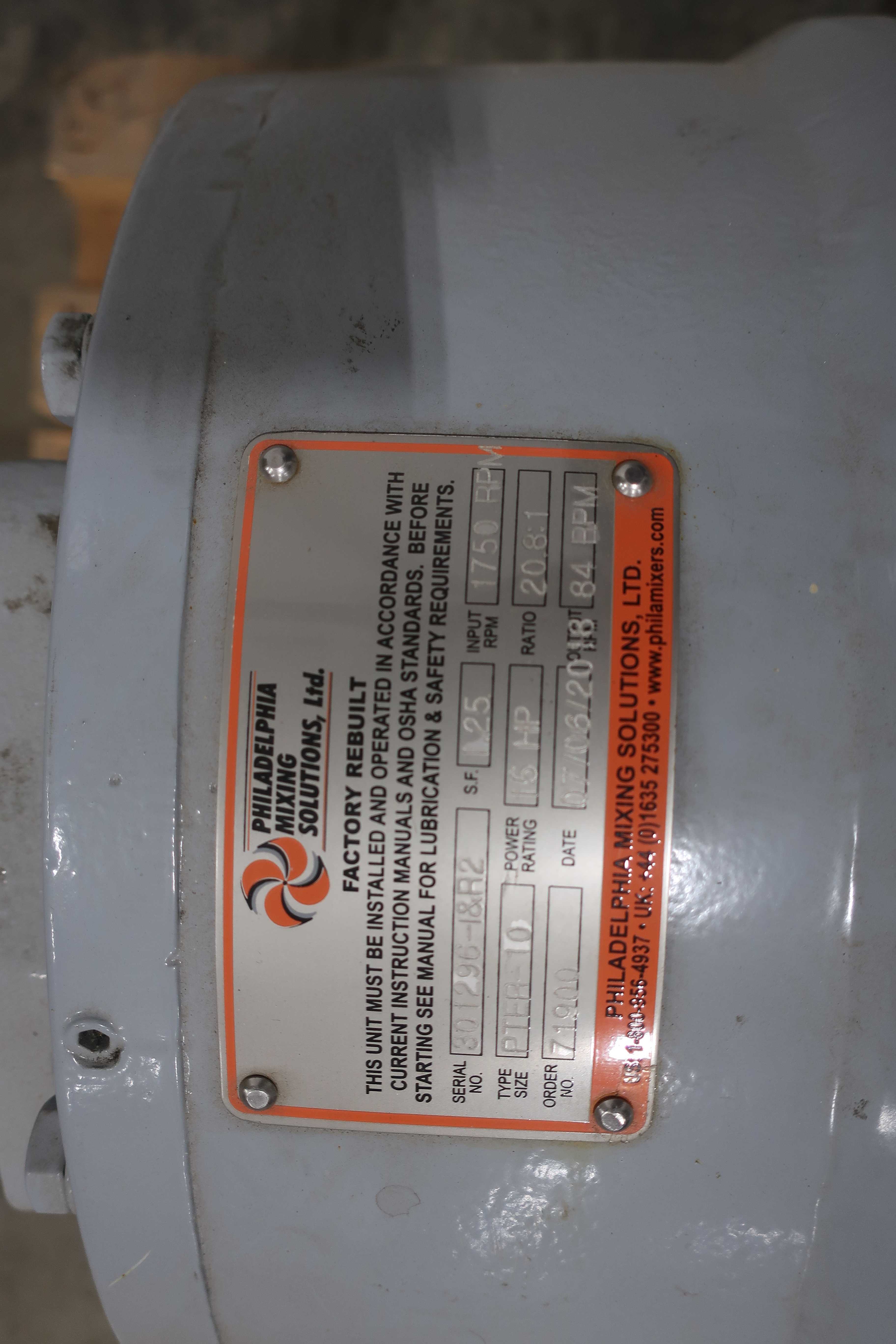 PHILADELPHIA MIXING SOLUTIONS PTER-10 15HP 20.8:1 MIXER - MIXING EQUIPMENT