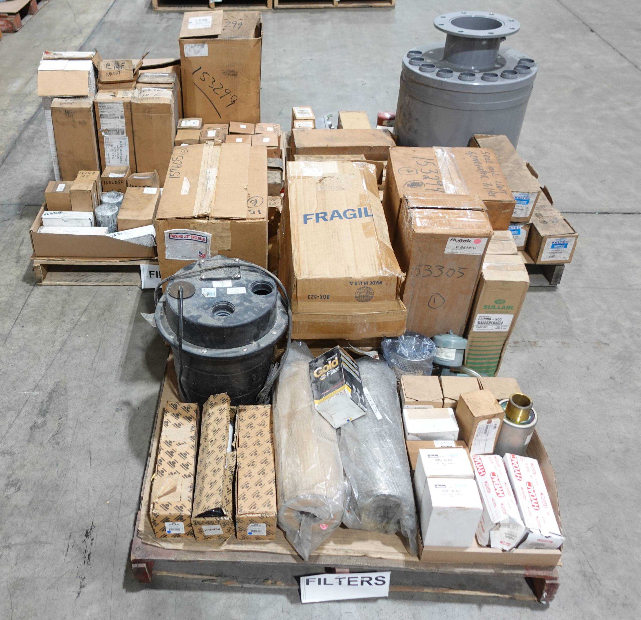 3 PALLETS OF ASSORTED FILTERS AND ELEMENTS, SULLAIR, PARKER, DONALDSON, FLUITEK - FILTER ELEMENTS