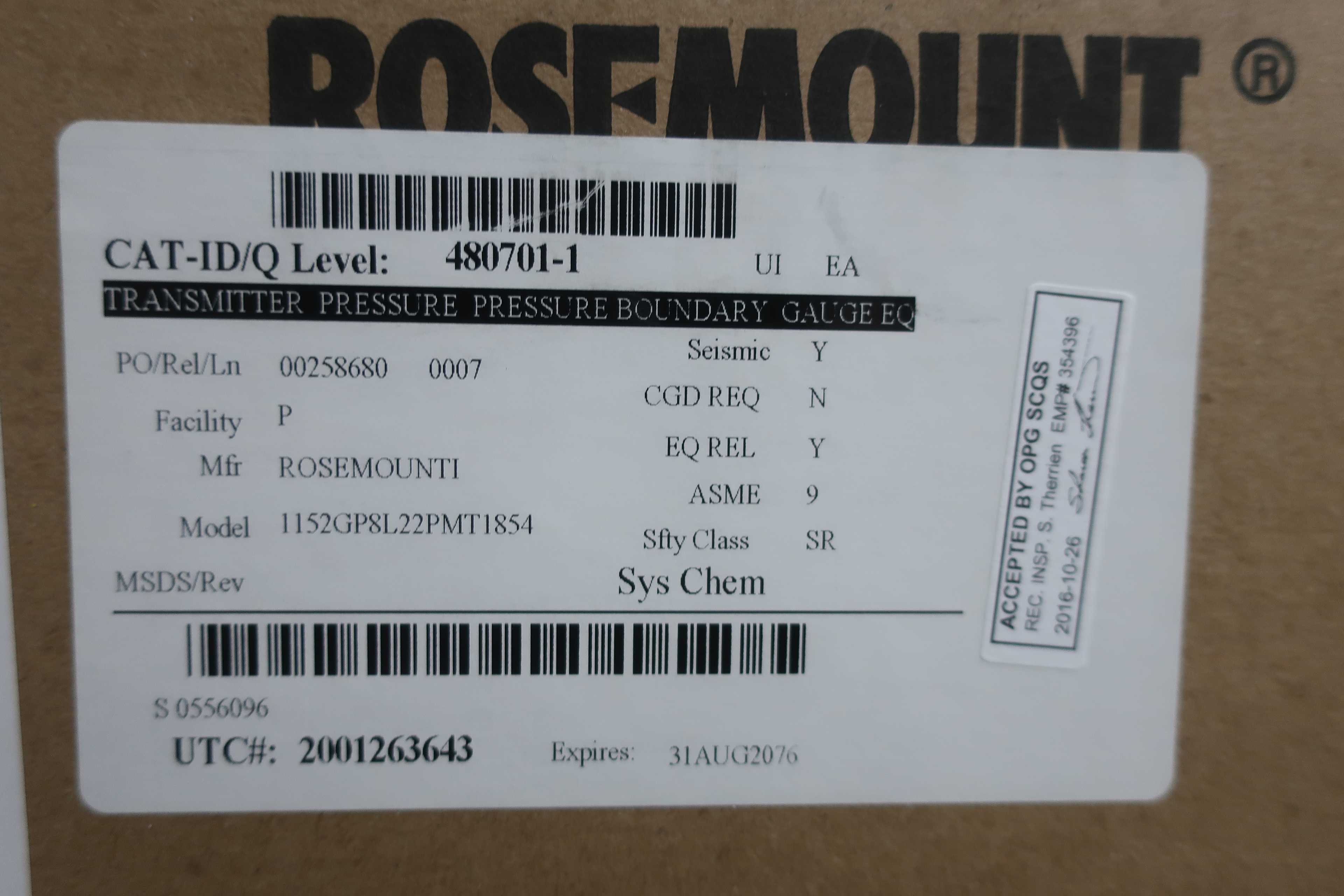 LOT OF 18 ROSEMOUNT 1152GP8L22PMT1854 0-6890KPA 85V-DC GAGE PRESSURE TRANSMITTERS - PRESSURE TRANSMITTER