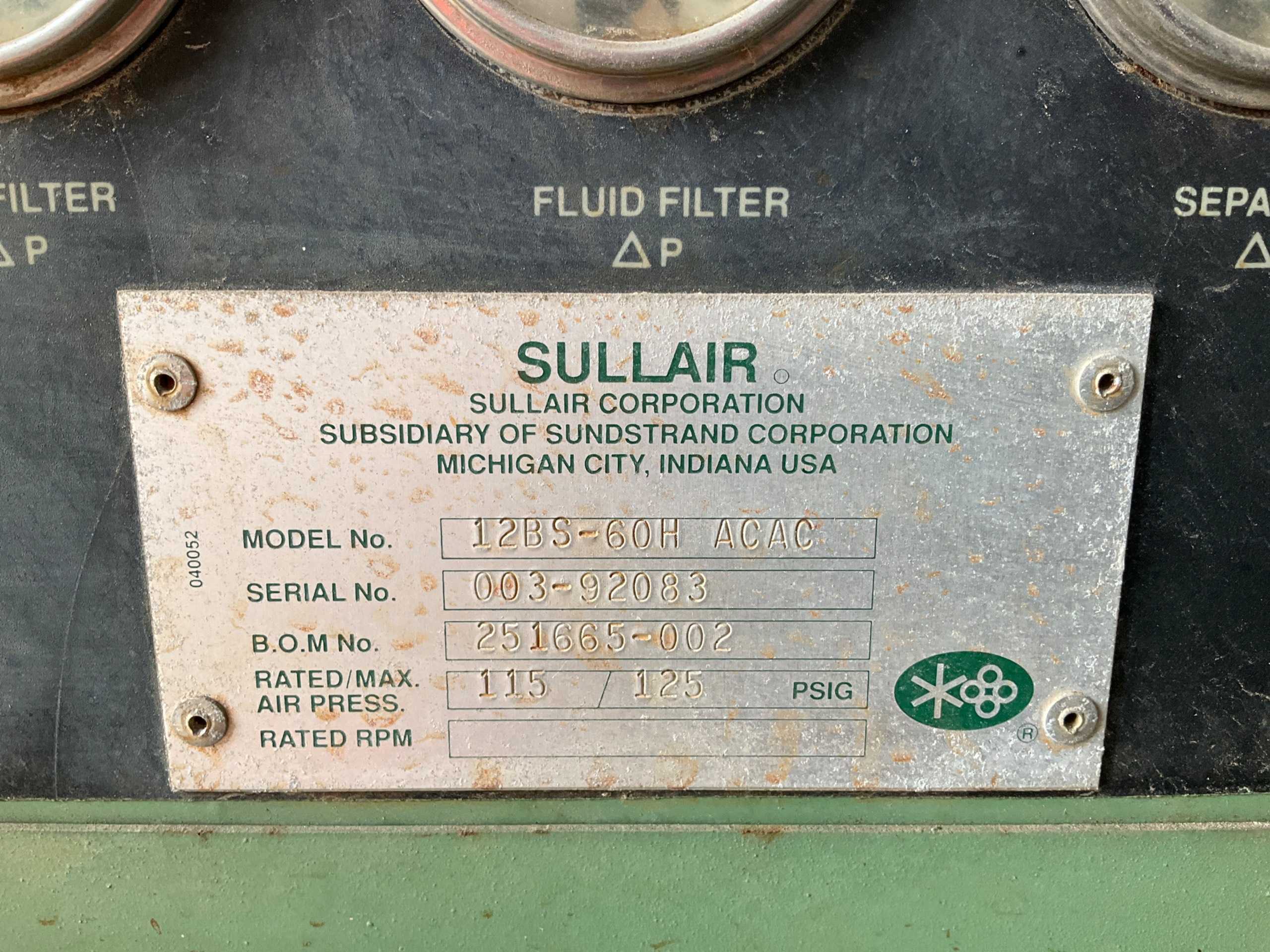 SULLAIR 12BS-60H STATIONARY AIR COMPRESSOR - STATIONARY AIR COMPRESSOR