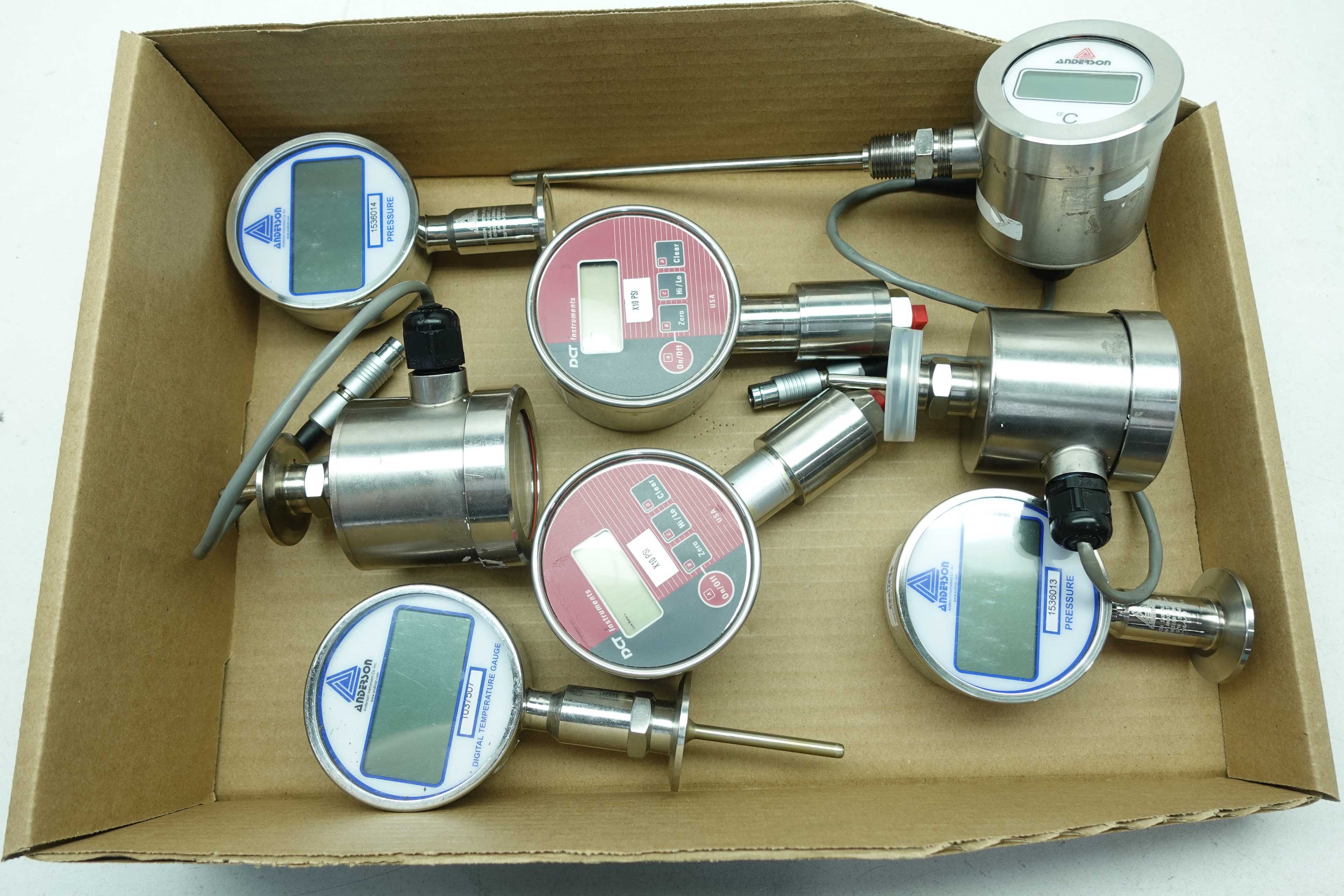 TOTE OF ASSORTED DIGITAL GAUGES - INSTRUMENTATION
