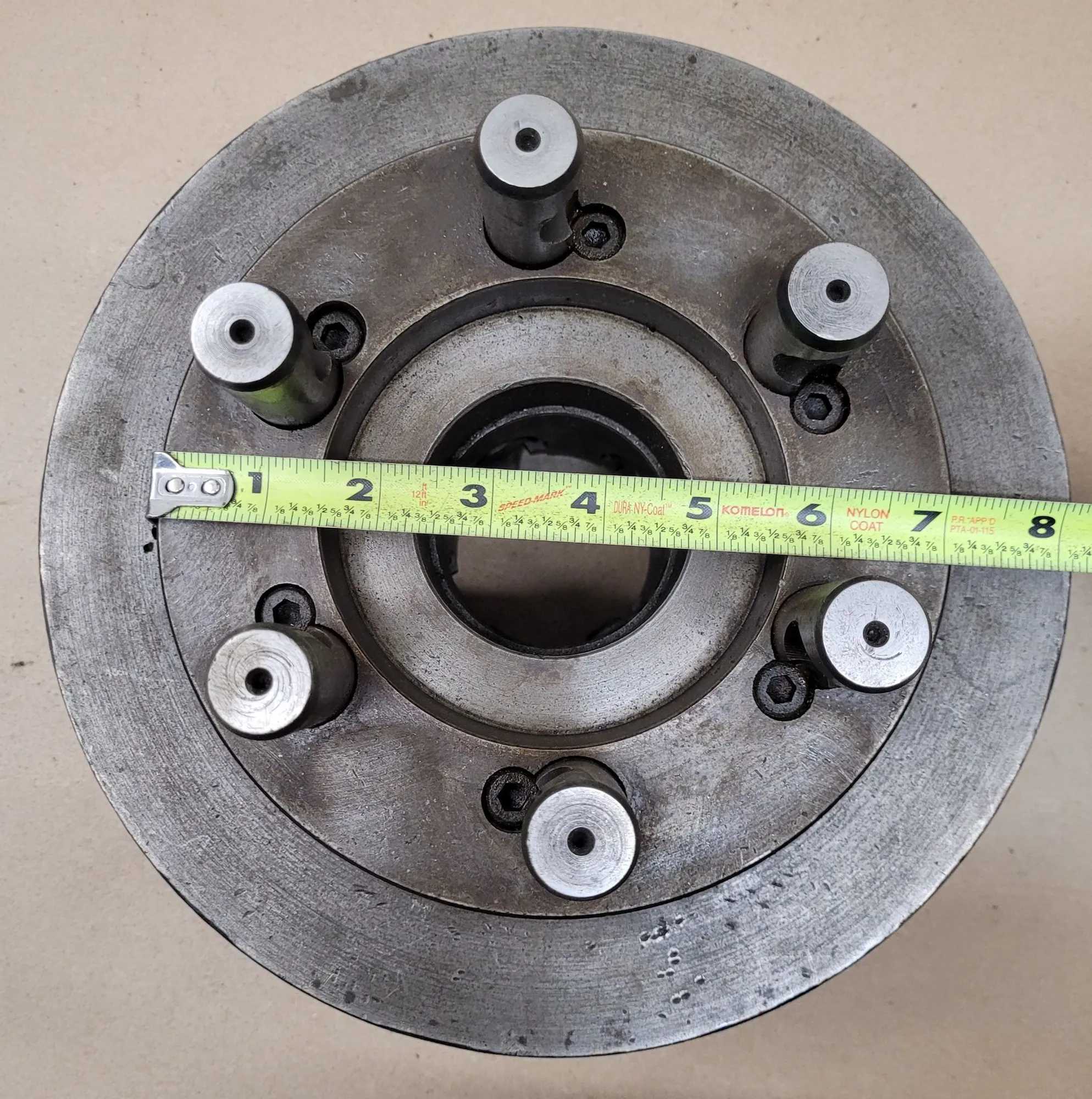 BUCK 10-INCH 4-JAW LATHE CHUCK, D1-6 BACK PLATE, 2-3/8" BORE, SIX 0.875" PINS, KEY INCLUDED - MACHINE TOOLING