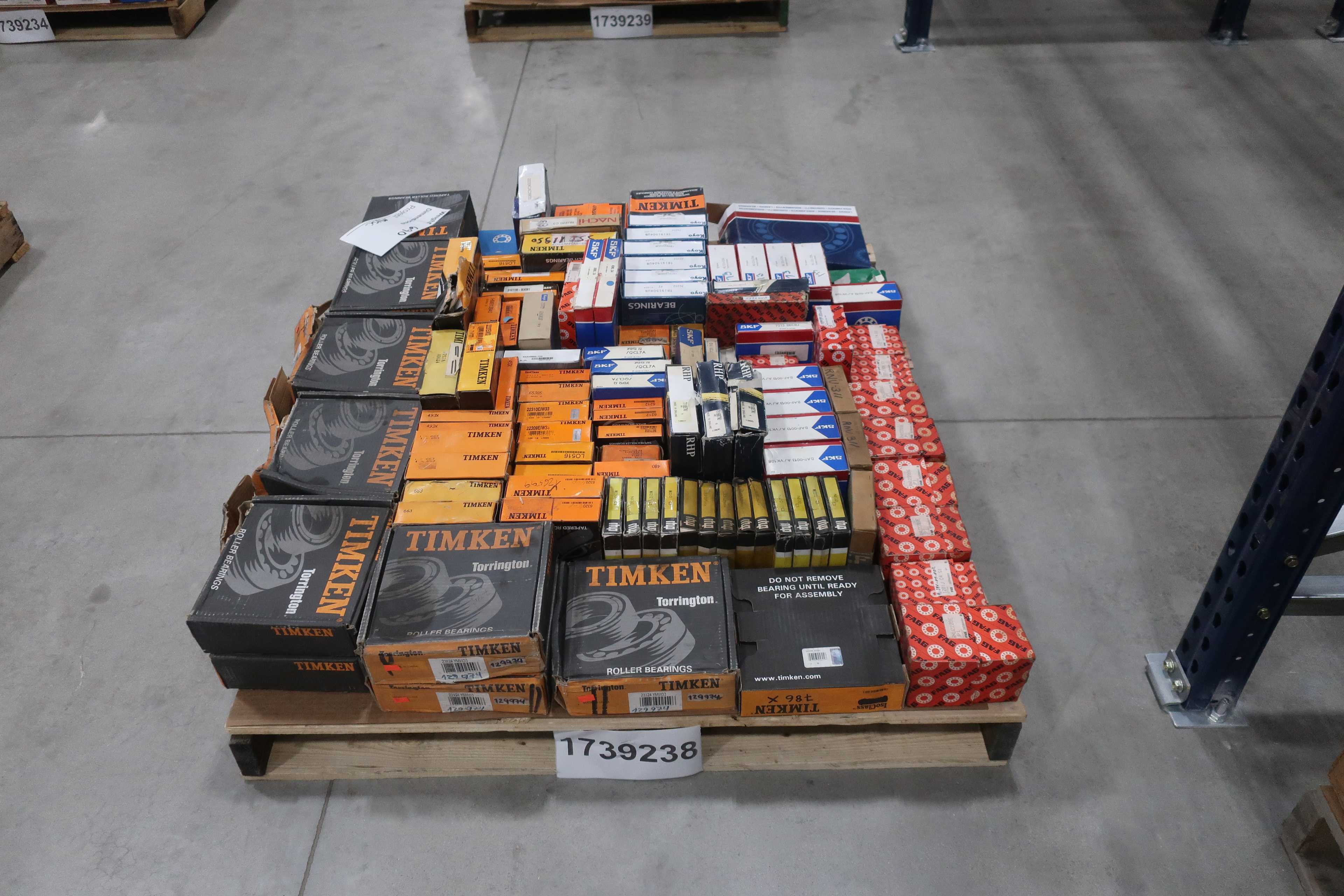 SKU 1739238 - PALLET OF ASSORTED ROLLER BEARINGS, TIMKEN, FAG, SKF, RHP, RKB, KOYO, NACHI, RHP - BEARINGS