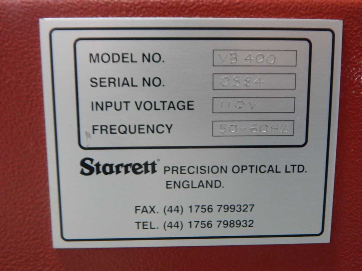 STARRETT VB400 BENCHTOP OPTICAL COMPARATOR, 400 MM SCREEN, 250 MM X-TRAVEL, 150 MM Y-TRAVEL, 90 KG LOAD - OPTICAL COMPARATORS