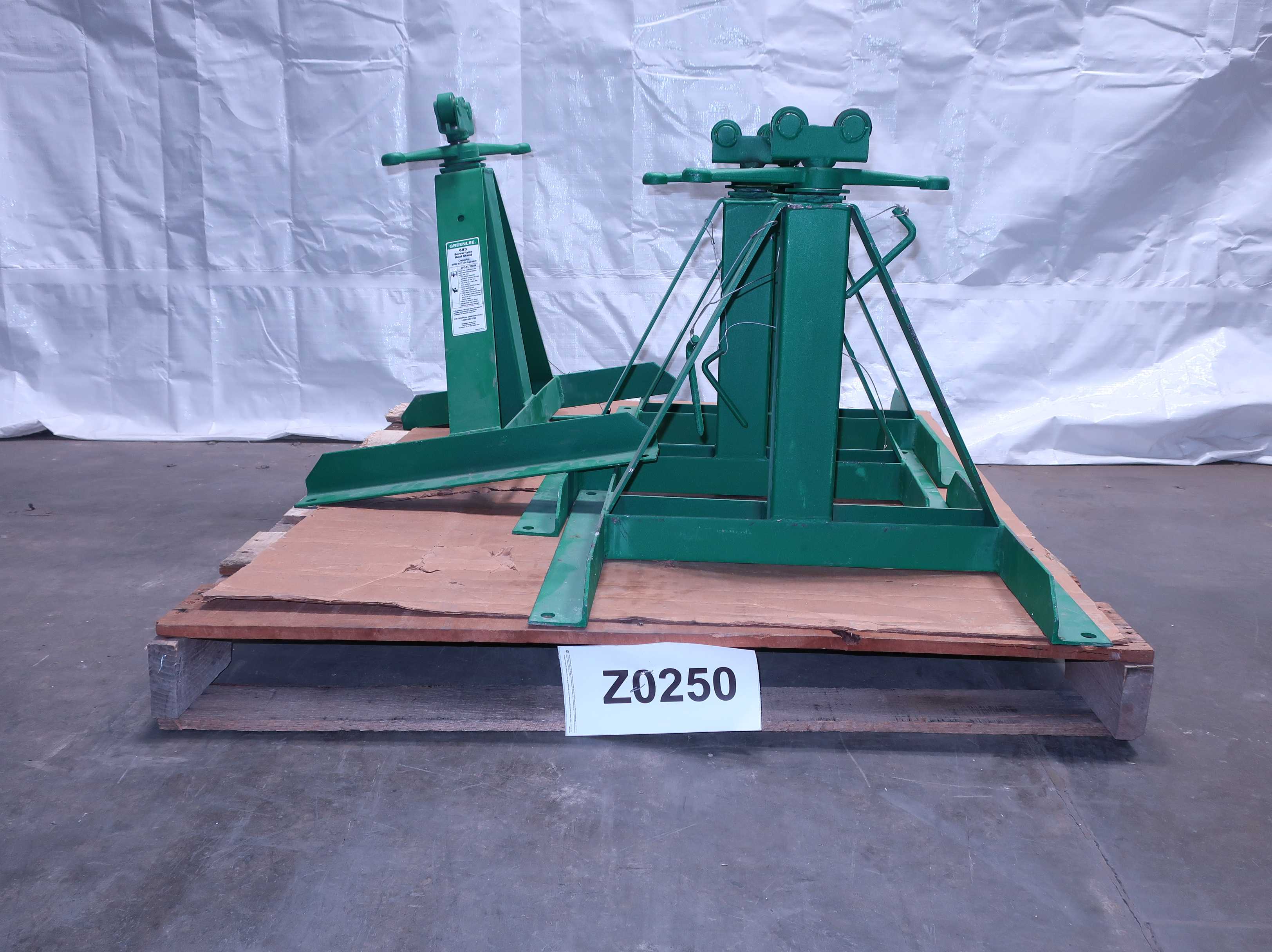 LOT OF 4 GREENLEE 683 SCREW TYPE REEL STANDS - WIRE MANUFACTURING EQUIPMENT