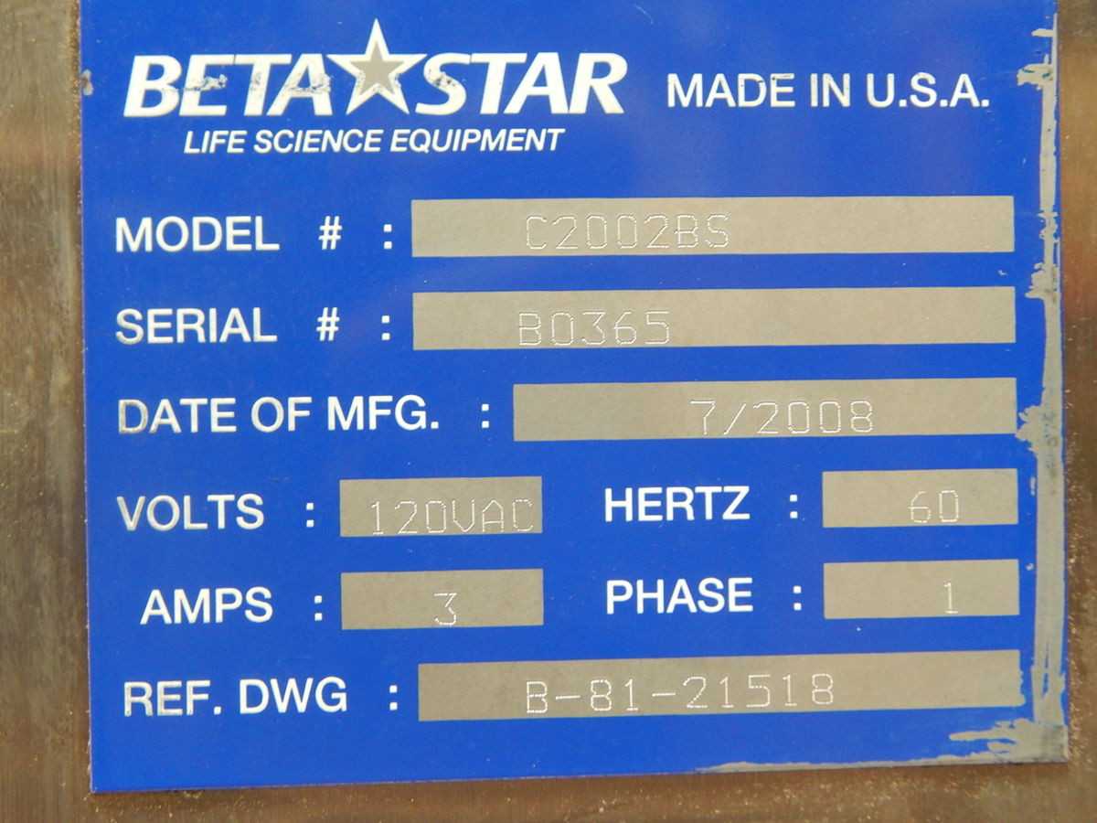 BETA STAR, C2002BS, LAB INSTRUMENTS, 56.6L VOLUME, PRE/POST VAC, MPU CONTROL, PRINTER - AUTOMATION & CONTROLS