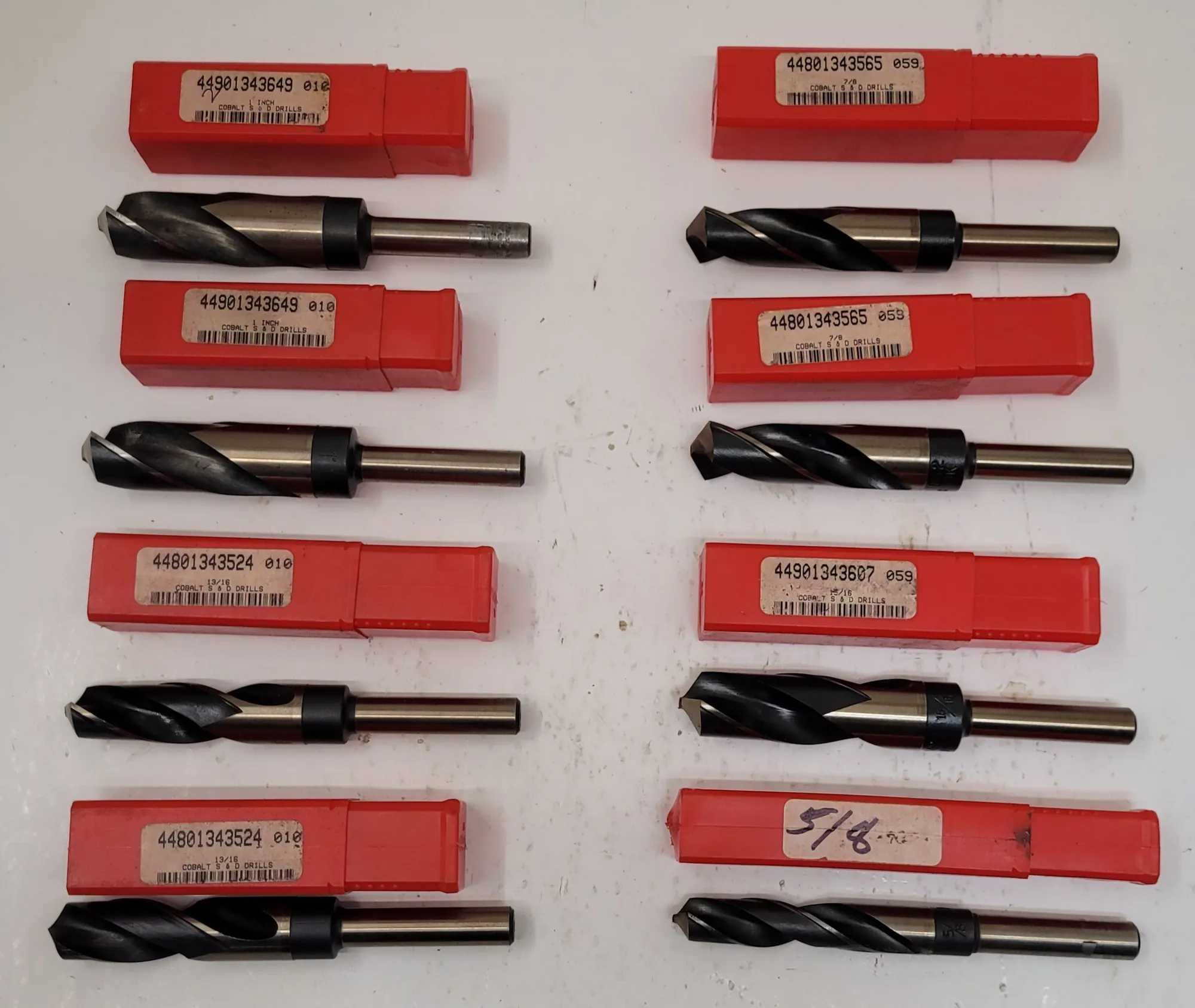 COBALT S&D DRILLS - SET OF 8, VARIOUS SIZES, STRAIGHT SHANKS (1/2" TO 1") - MACHINE TOOLING