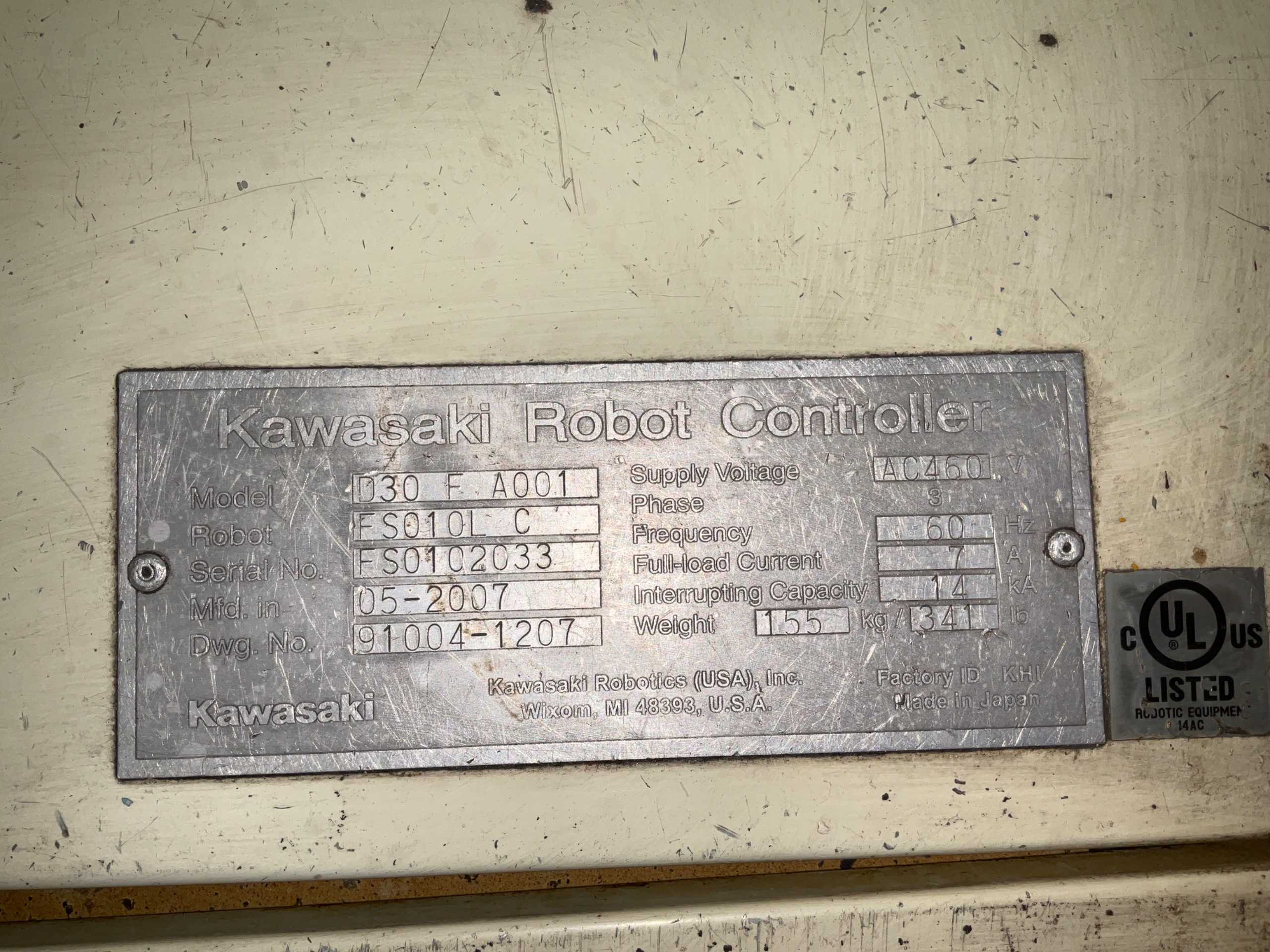 2007 KAWASAKI FS010L C ROBOT & CONTROLLER ASSEMBLY - ARTICULATED ROBOTS