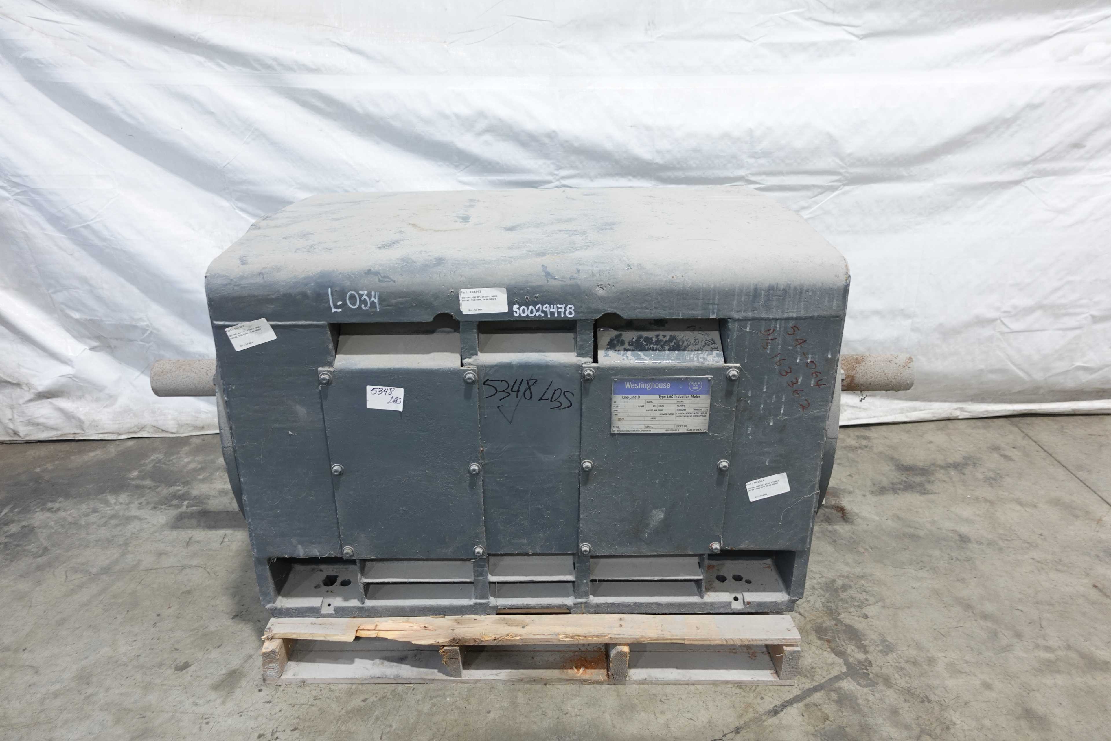 WESTINGHOUSE HSDP DUAL SHAFT INDUCTION MOTOR, 400 HP, 3 PH, 590 RPM, 4160V, FR. 6808-LZ, 12 POLE - ELECTRIC MOTORS