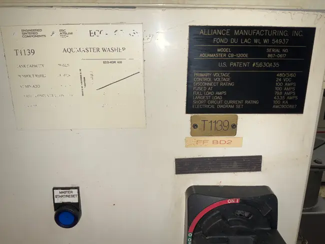 ALLIANCE MANUFACTURING AQUAMASTER CB-1200E PARTS WASHING MACHINE - undefined
