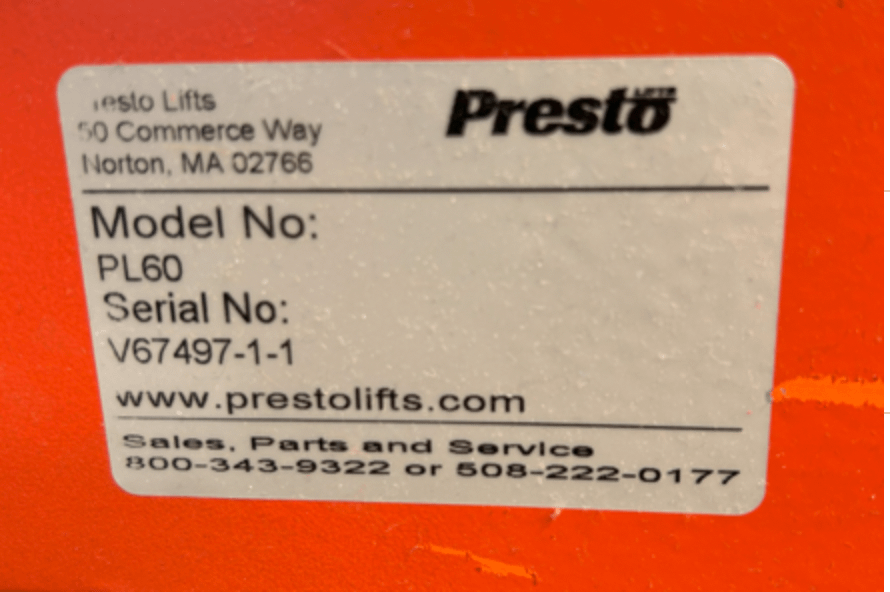 2018 PRESTO INC PL60 LIFT CART - LIFT CART