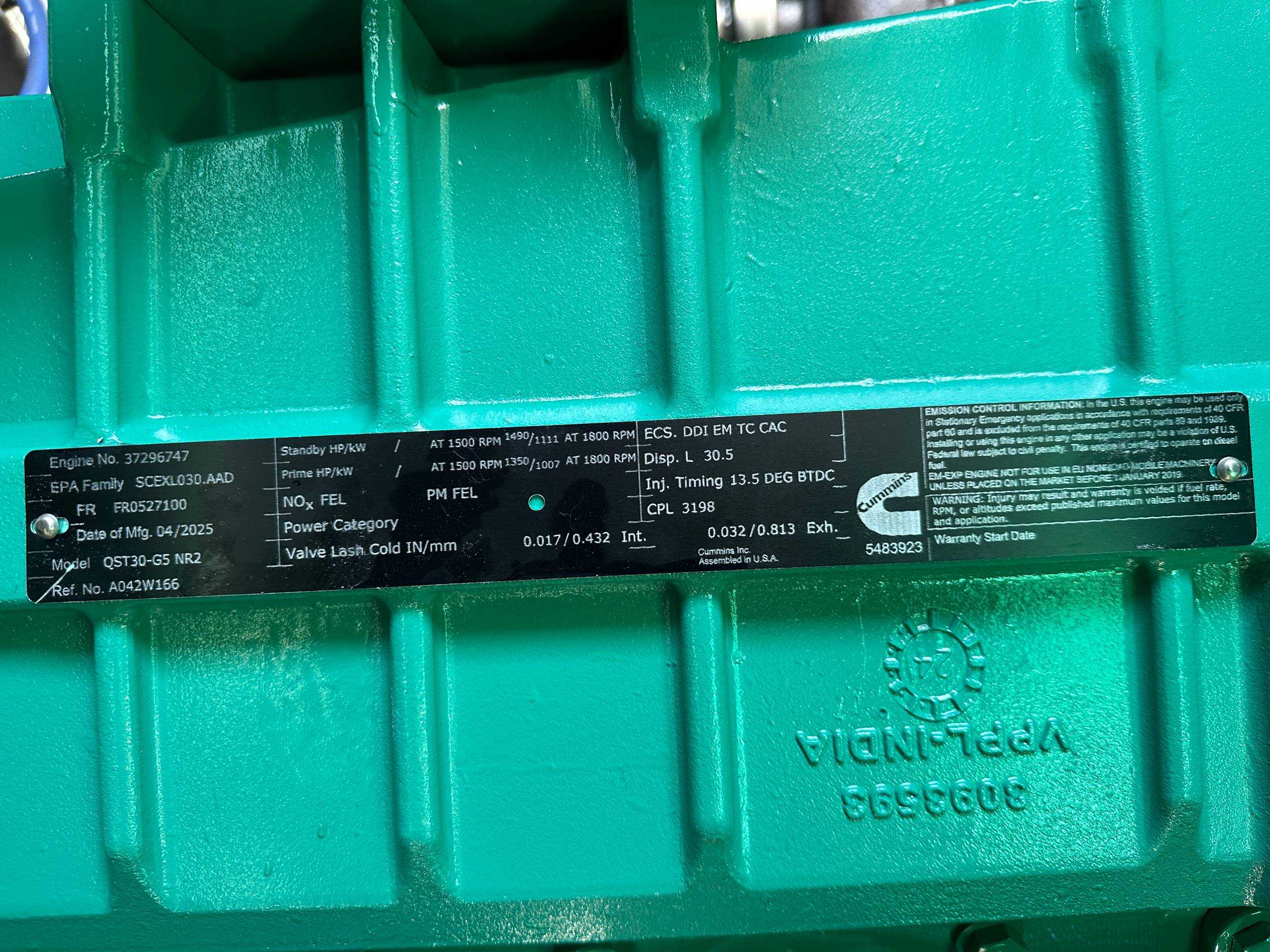 NEW CUMMINS DQFAD 1000 KW DIESEL GENERATOR, QST30-G5 ENGINE, 0 HRS, YR 2025 - CSDG# 4039 - STANDBY POWER GENERATOR
