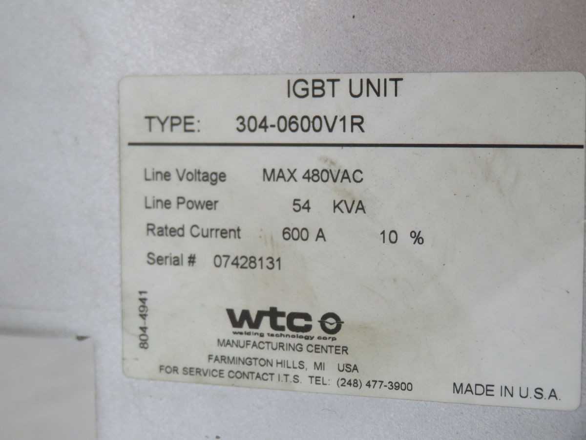 WTC 304-0600V1R INVERTER, MFDC GEN5, 1000-1200 HZ FREQ - POWER INVERTERS