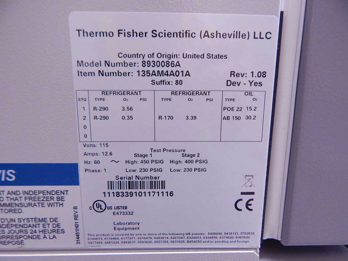 THERMO FISHER SCIENTIFIC 8930086A LAB HEATING COOLING, -50 TO -86°C TEMP, 809 L CAPACITY, 120 VAC - COOLING EQUIPMENT