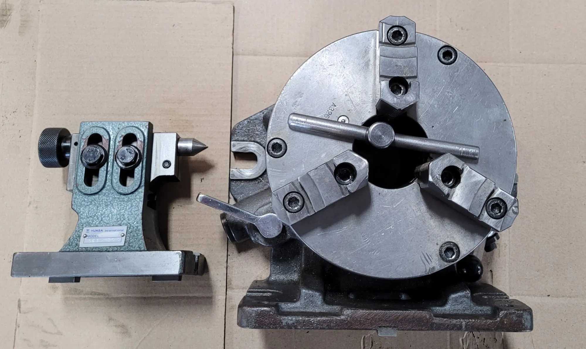 YUASA 550-007 ACCU-DEX ROTARY INDEXER, 8IN 3-JAW CHUCK, 5.87IN CENTER HEIGHT, TAILSTOCK - MACHINING TOOLING & PARTS
