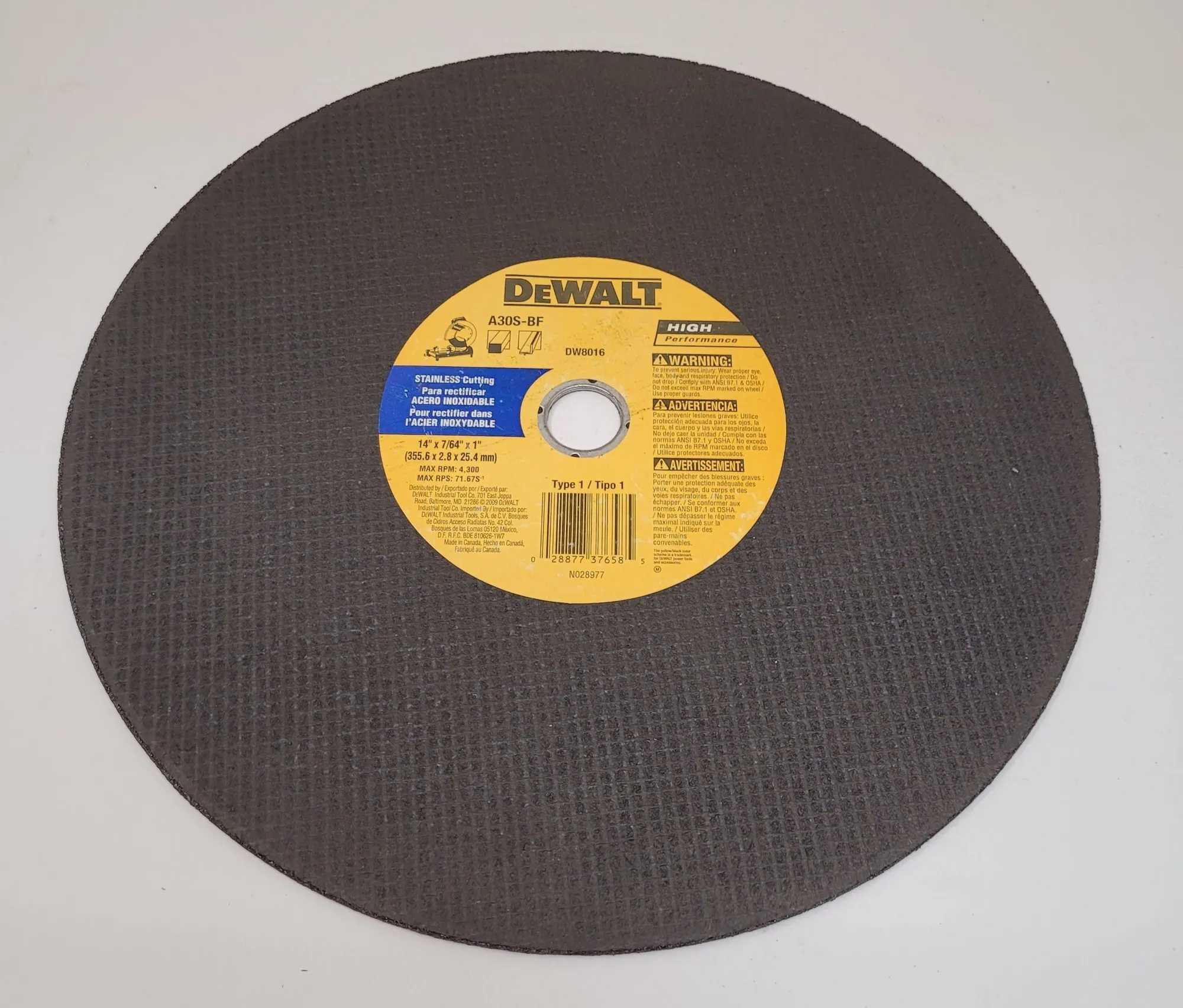 DEWALT A30S-BF TYPE 1 CUTTING DISC (14X7/64X1) - 10 PACK - MACHINE TOOLING