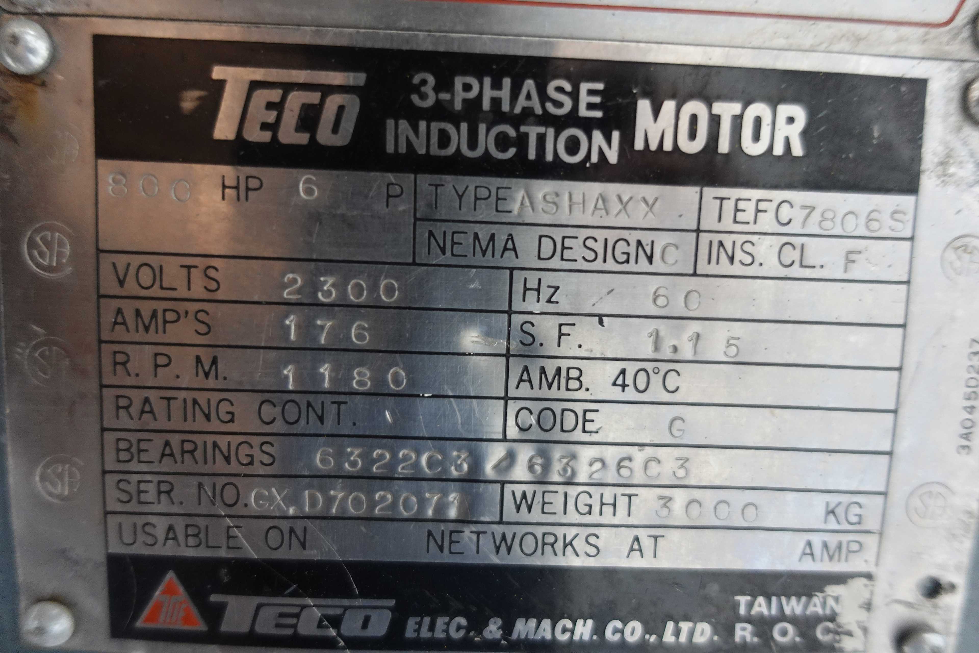 SKU 1722622 - TECO WESTINGHOUSE 800 HP TECO INDUCTION MOTOR - AC MOTOR